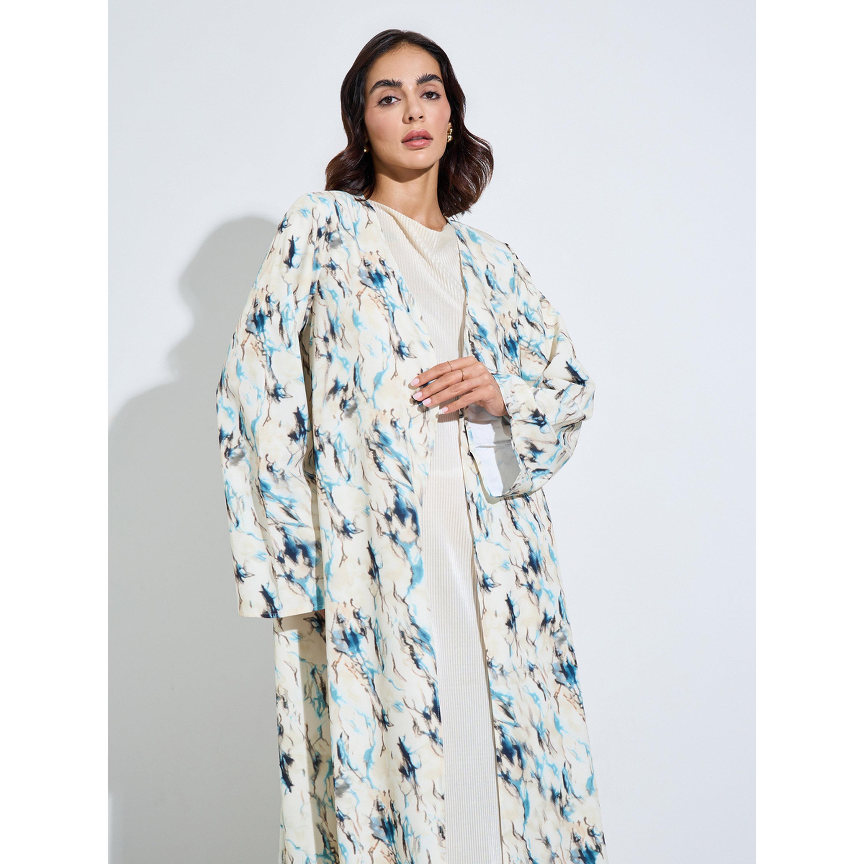 Amirah X Styli Cream All Over Print Open Front Abaya-women-arabicclothing-abayas-image-2