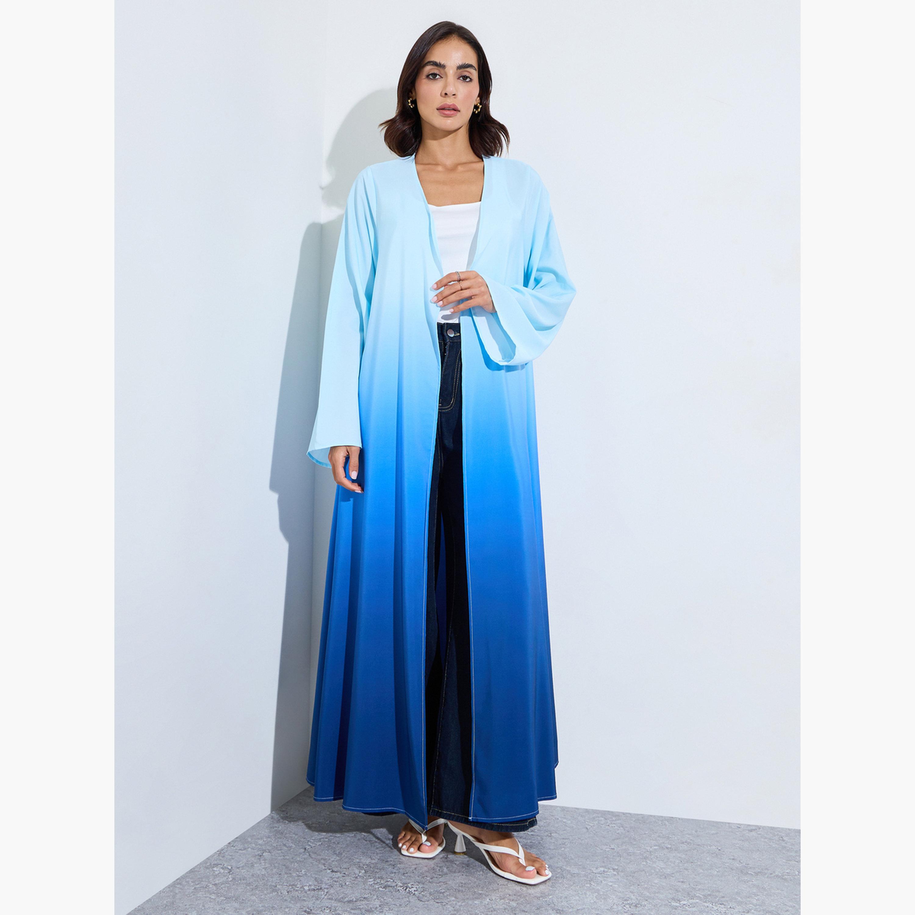 Amirah X Styli Blue Open Front Ombre Look abaya-women-arabicclothing-abayas-image-1