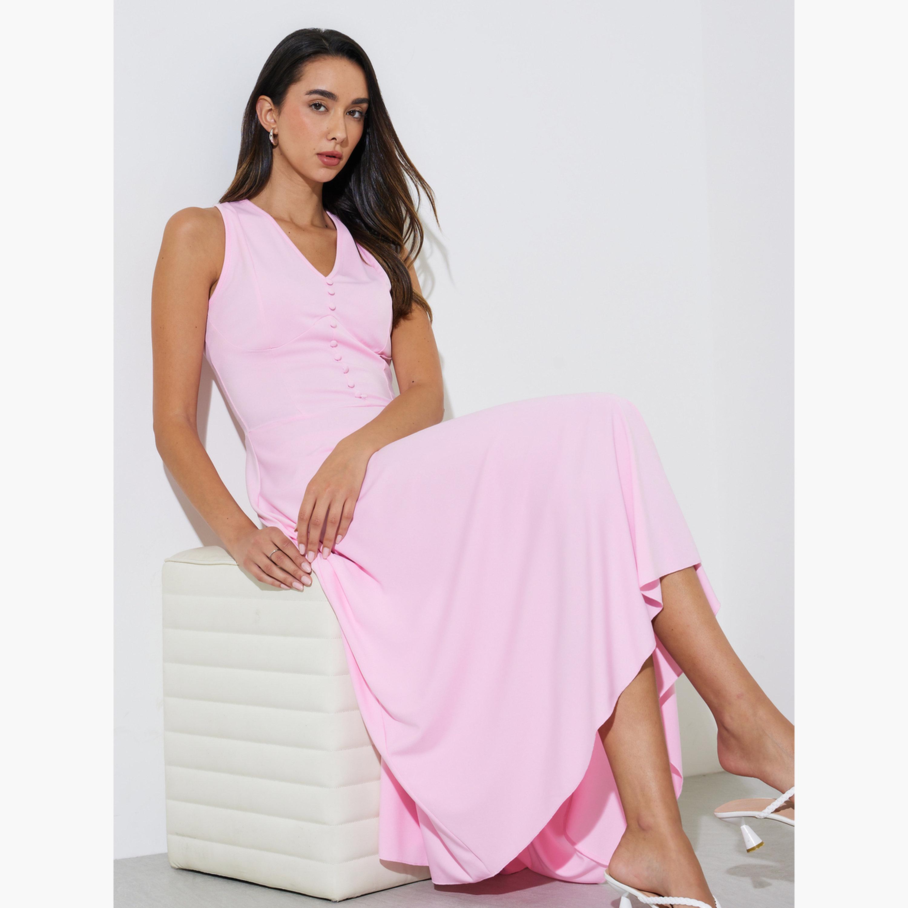 Styli Pink Sleeveless A-Line Midi Dress-women-clothing-dresses-image-2