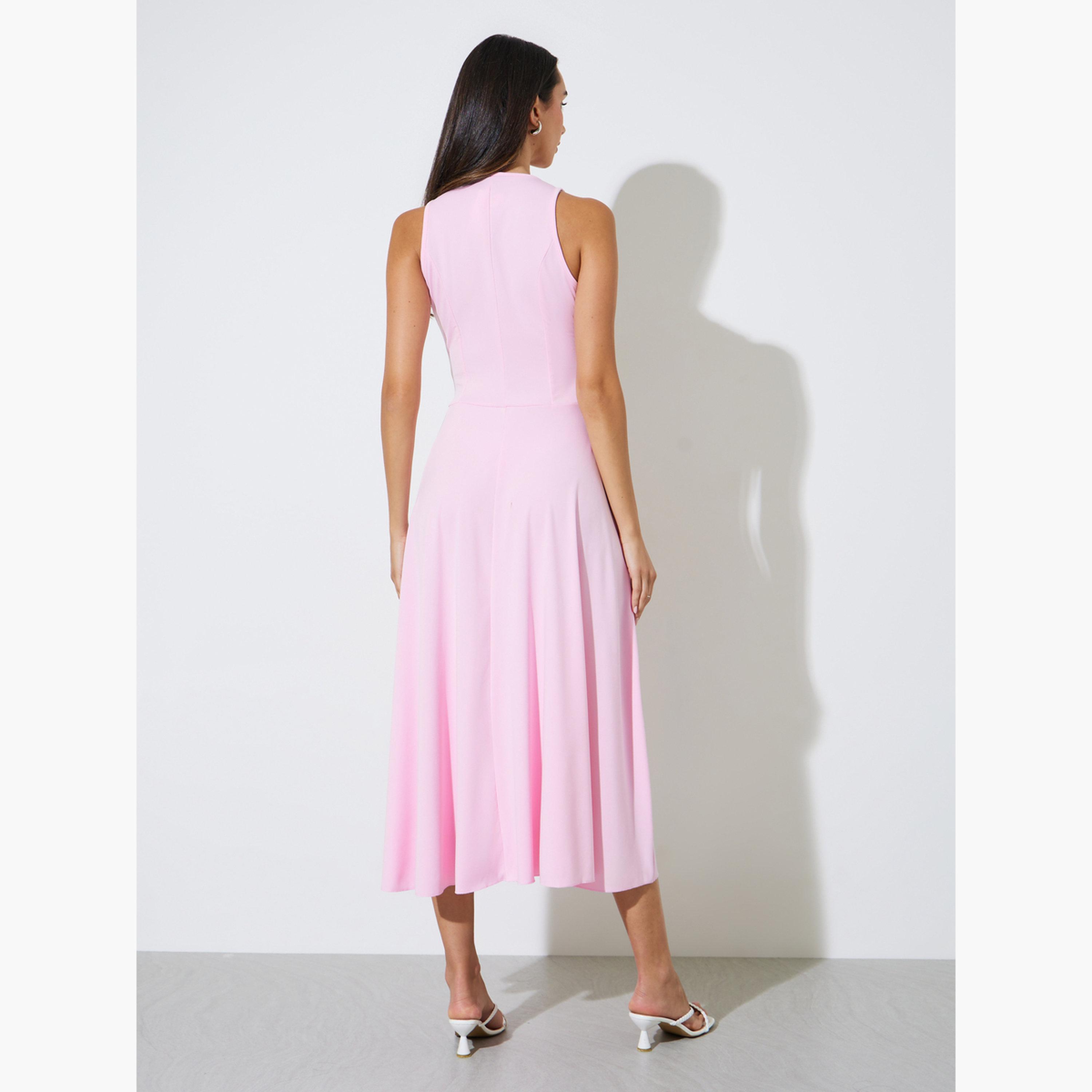 Styli Pink Sleeveless A-Line Midi Dress-women-clothing-dresses-image-4