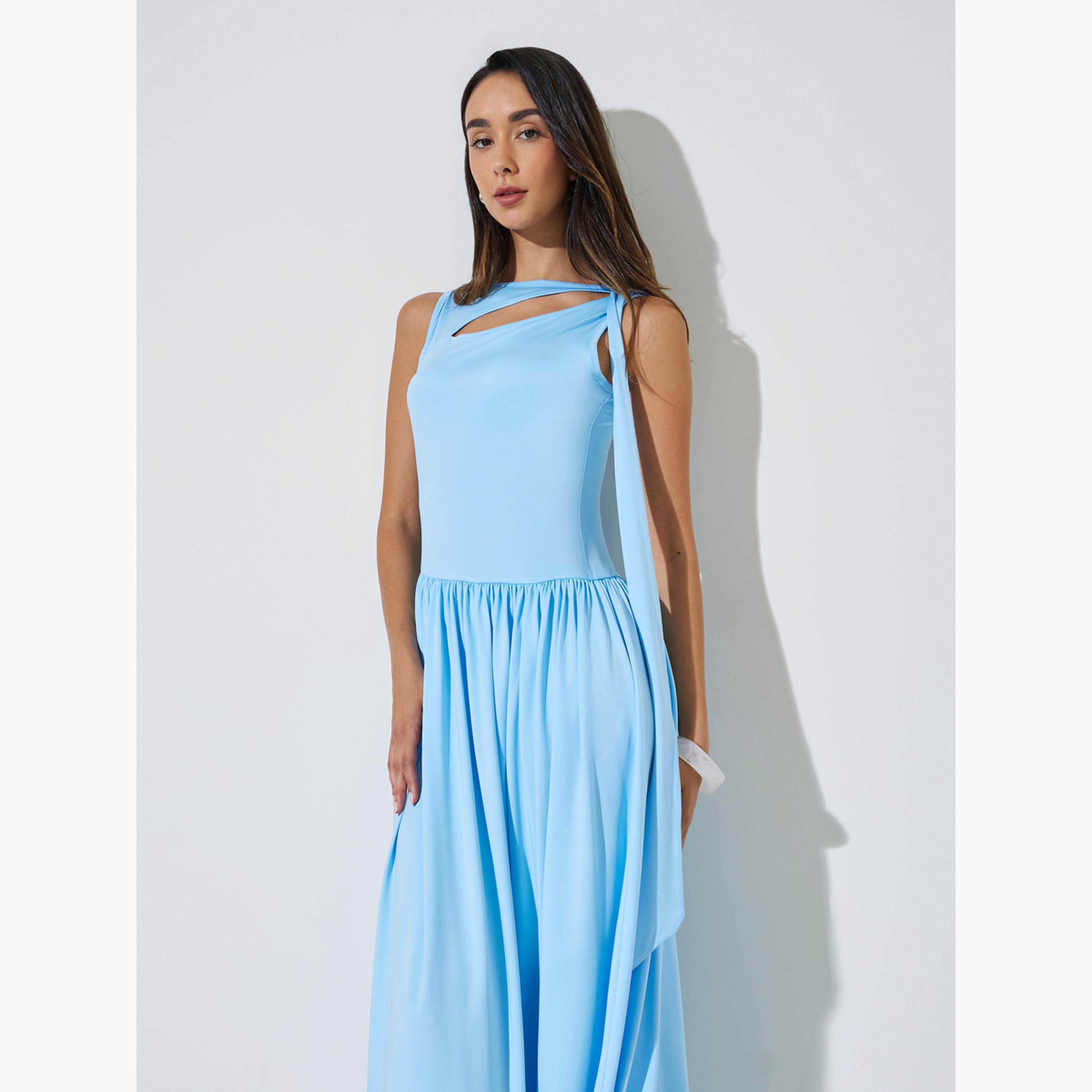 فستان ميدي بحافة واسعة وتفاصيل فتحات-women-clothing-dresses-image-2