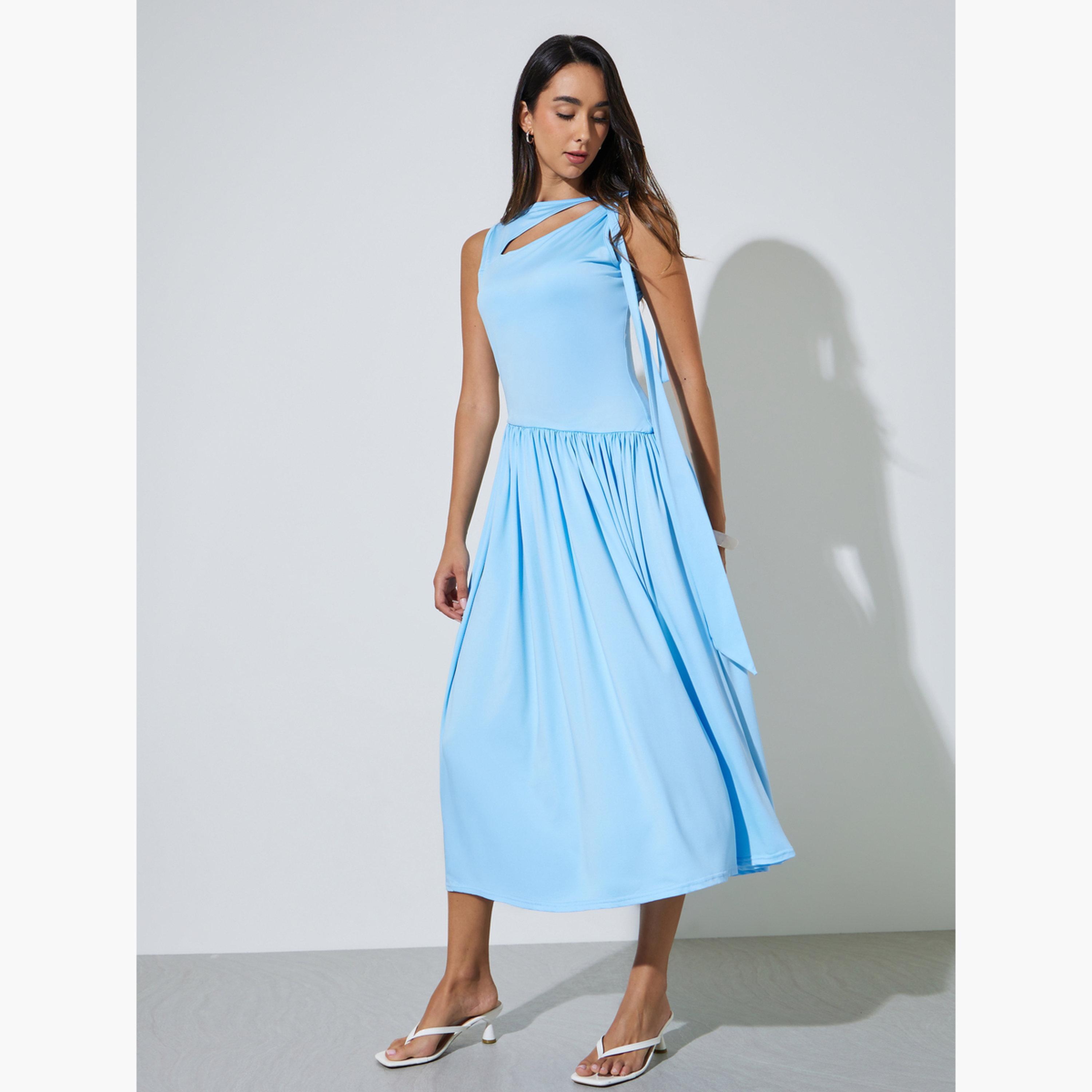 فستان ميدي بحافة واسعة وتفاصيل فتحات-women-clothing-dresses-image-3