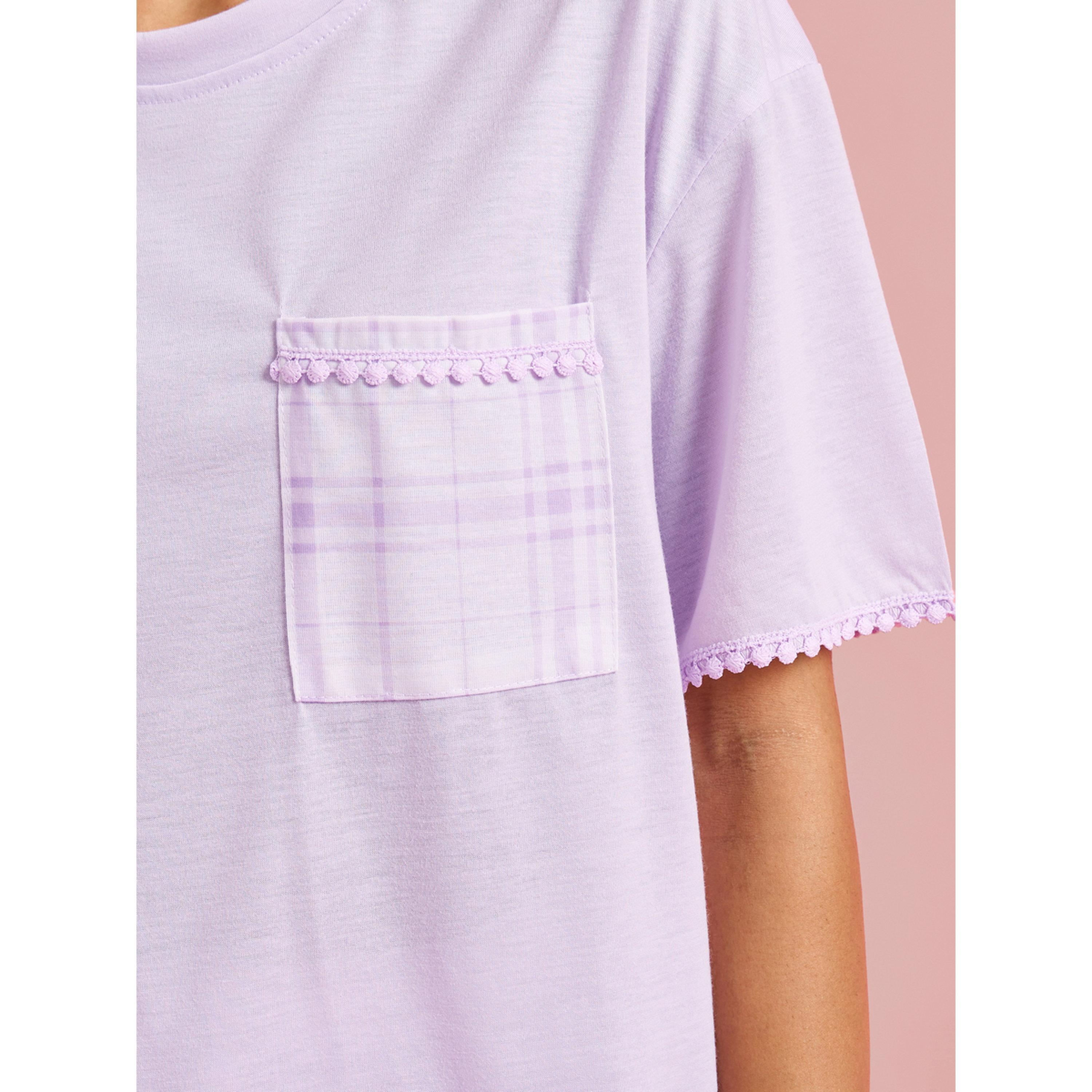Styli Lilac Solid Pocket Detail T-Shirt and Checked Wide Leg Pants Pyjama Set-women-clothing-nightwear-pyjamas-longsets-image-5