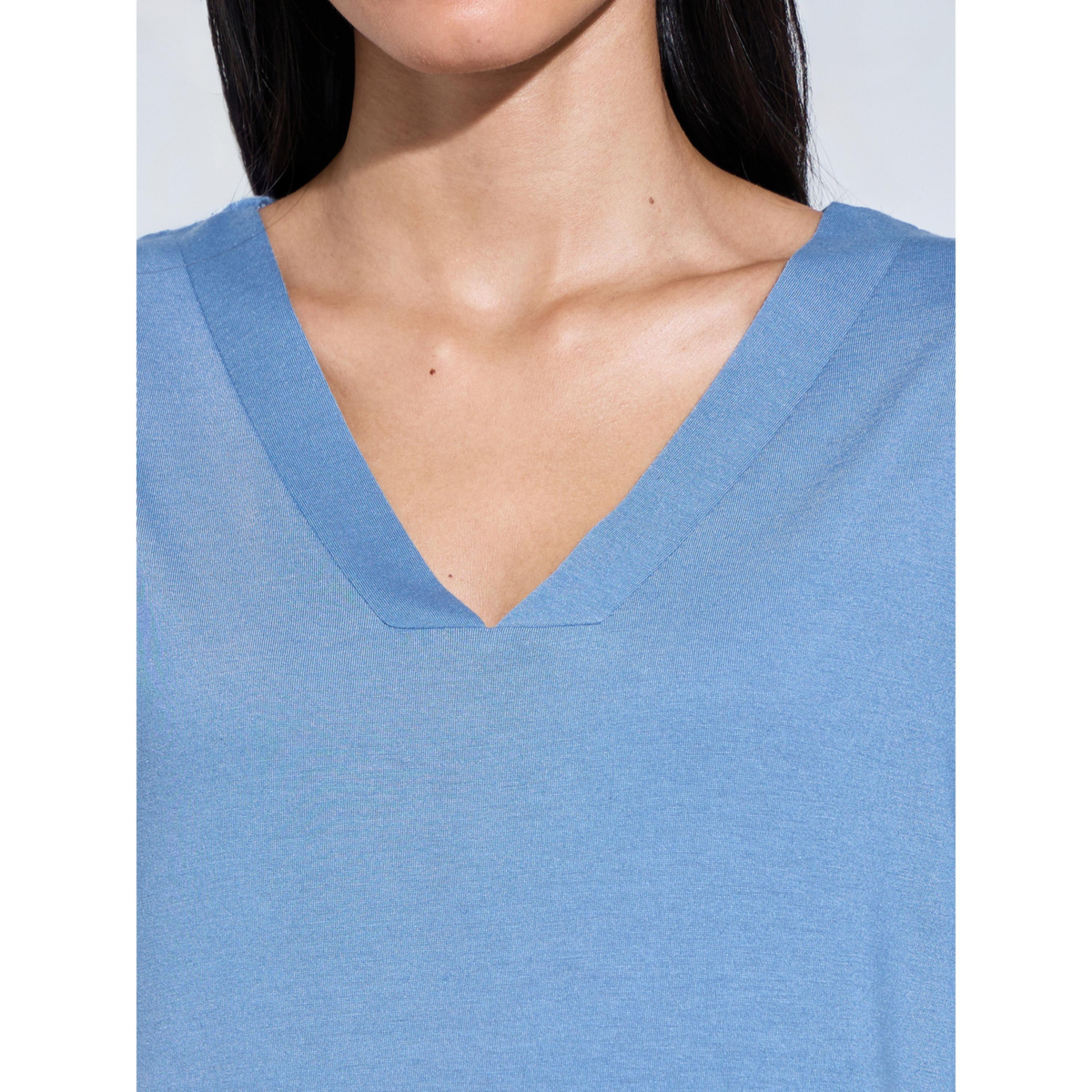 طقم بيجاما من بنطال بأرجل واسعة بطبعة جرافيك وتيشيرت سادة باللون الأزرق-women-clothing-nightwear-pyjamas-longsets-image-6