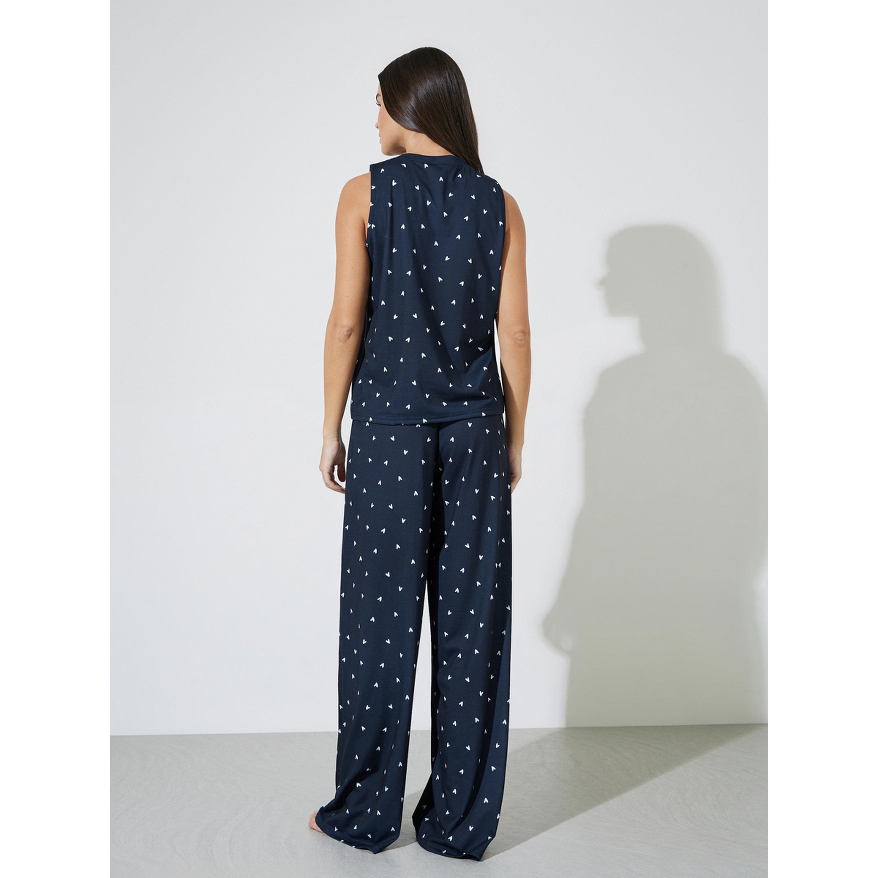 Styli Navy Spot Print Ruffle Pocket Tank and Straight Leg Pyjama Set-women-clothing-nightwear-pyjamas-longsets-image-4