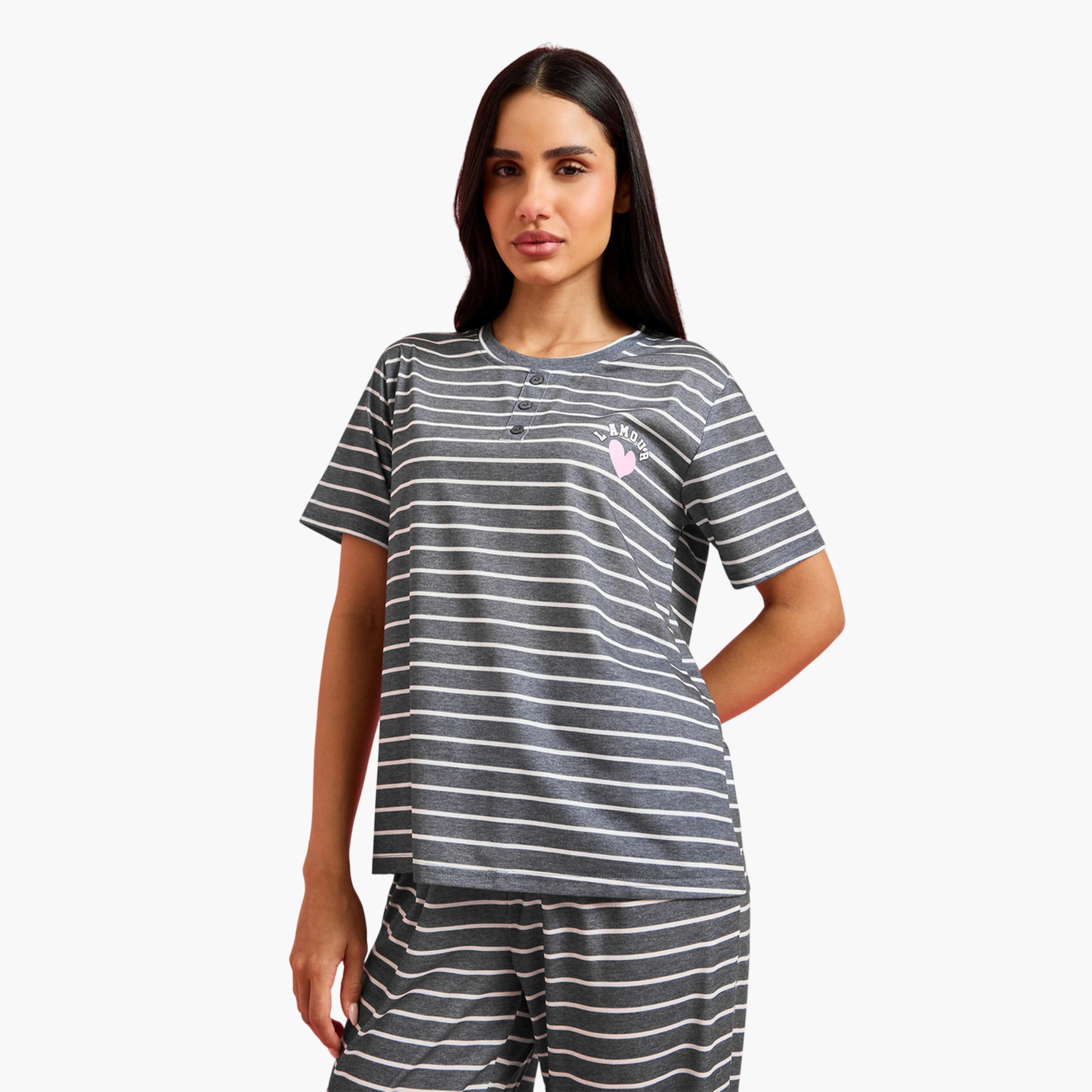 Styli Multi-Color Striped T-Shirt and Straight Leg Pants Pyjama Set-women-clothing-nightwear-pyjamas-longsets-image-2