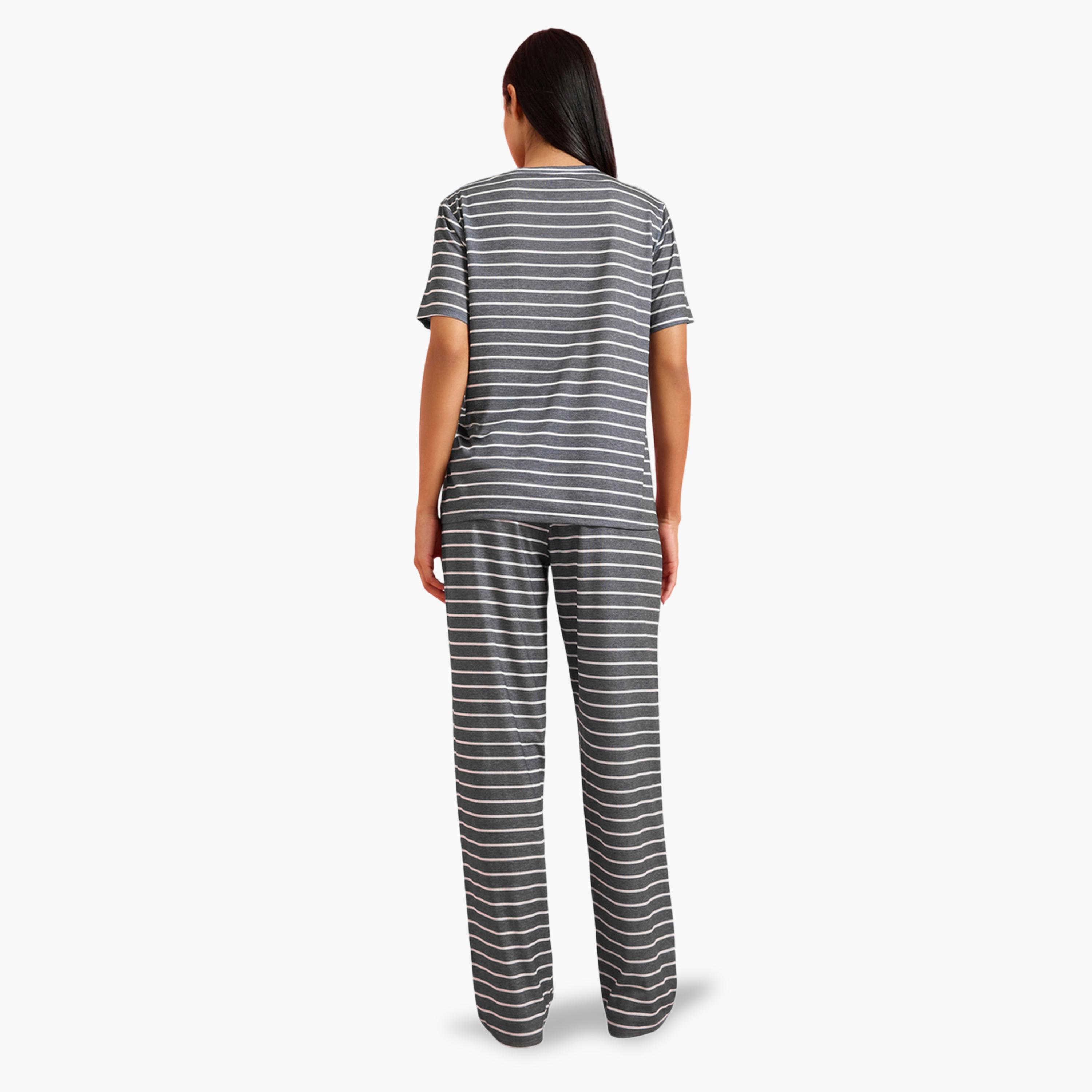 Styli Multi-Color Striped T-Shirt and Straight Leg Pants Pyjama Set-women-clothing-nightwear-pyjamas-longsets-image-3