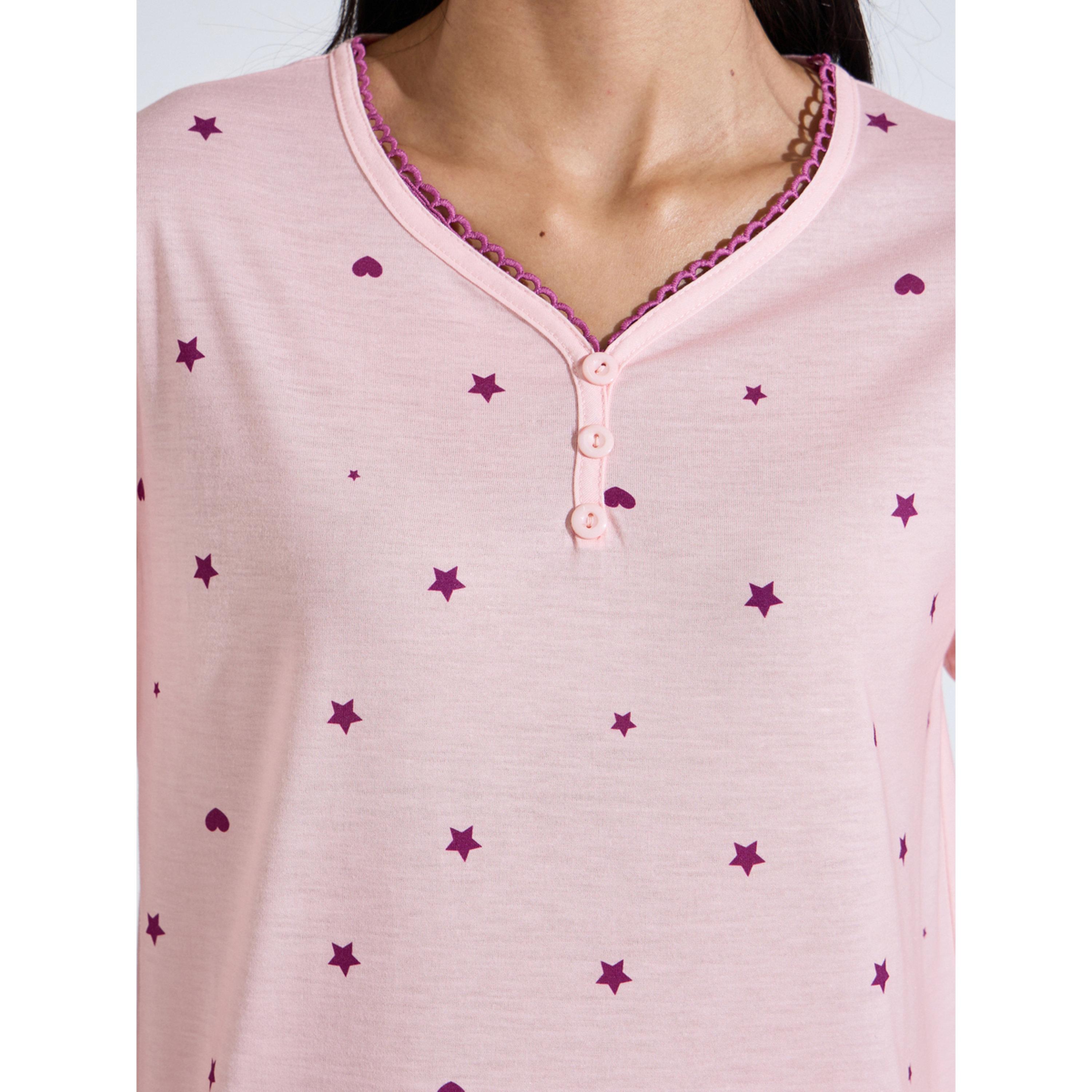 طقم بيجاما من بنطال بحافة مطوية وتيشيرت وطبعة نجوم بالكامل باللون الوردي-women-clothing-nightwear-pyjamas-longsets-image-5