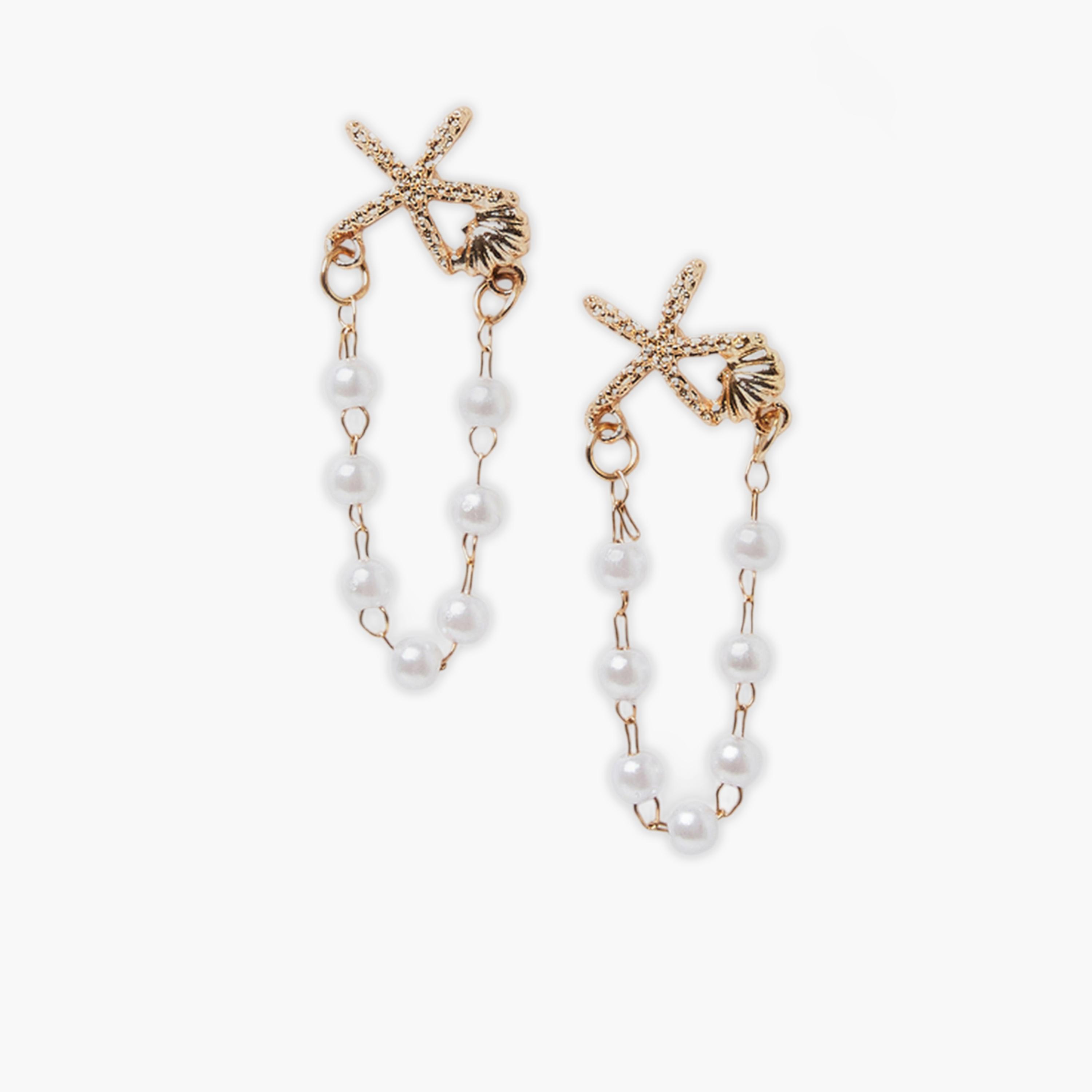 Styli Gold-Tone Starfish and Pearl Dangle Earrings-women-watchesandjewellery-jewellery-earrings-image-1