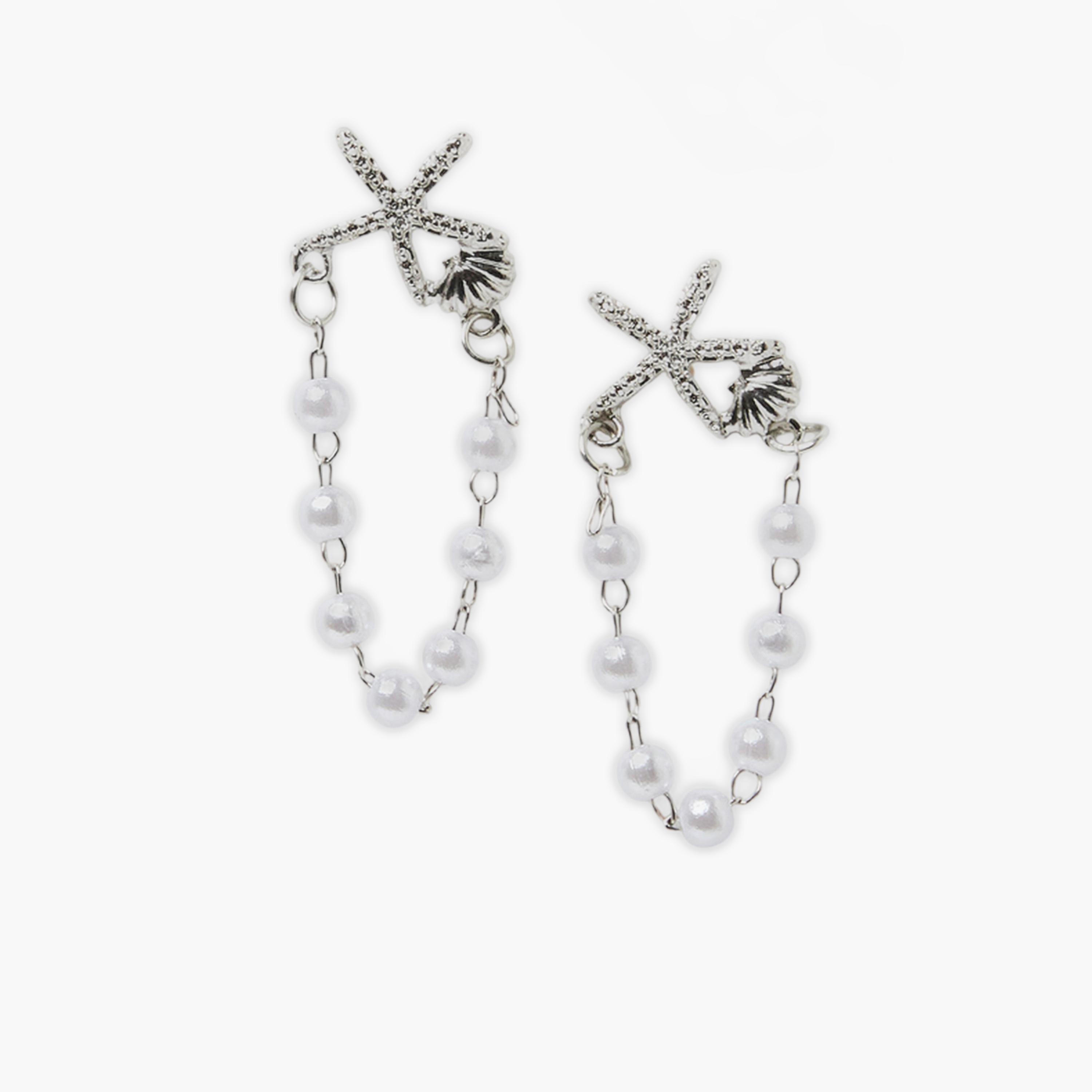 Styli Silver-Tone Starfish and Pearl Dangle Earrings-women-watchesandjewellery-jewellery-earrings-image-1