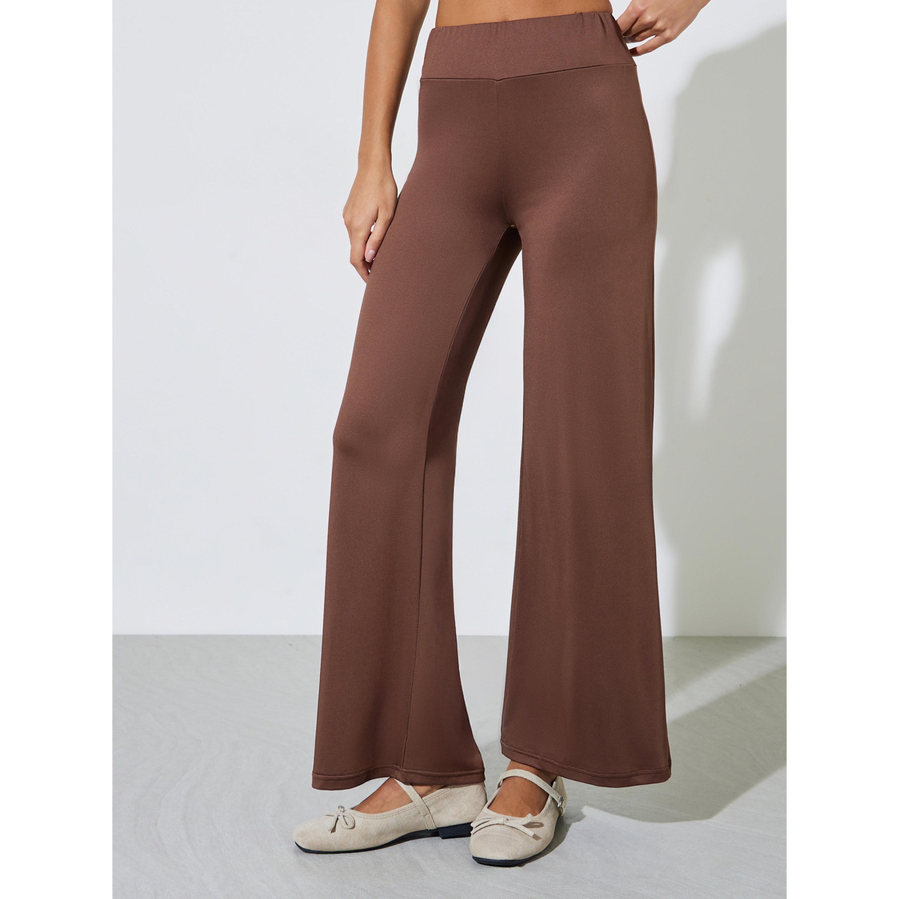 Styli Brown Solid Wide Leg Pants-women-clothing-joggers-image-1