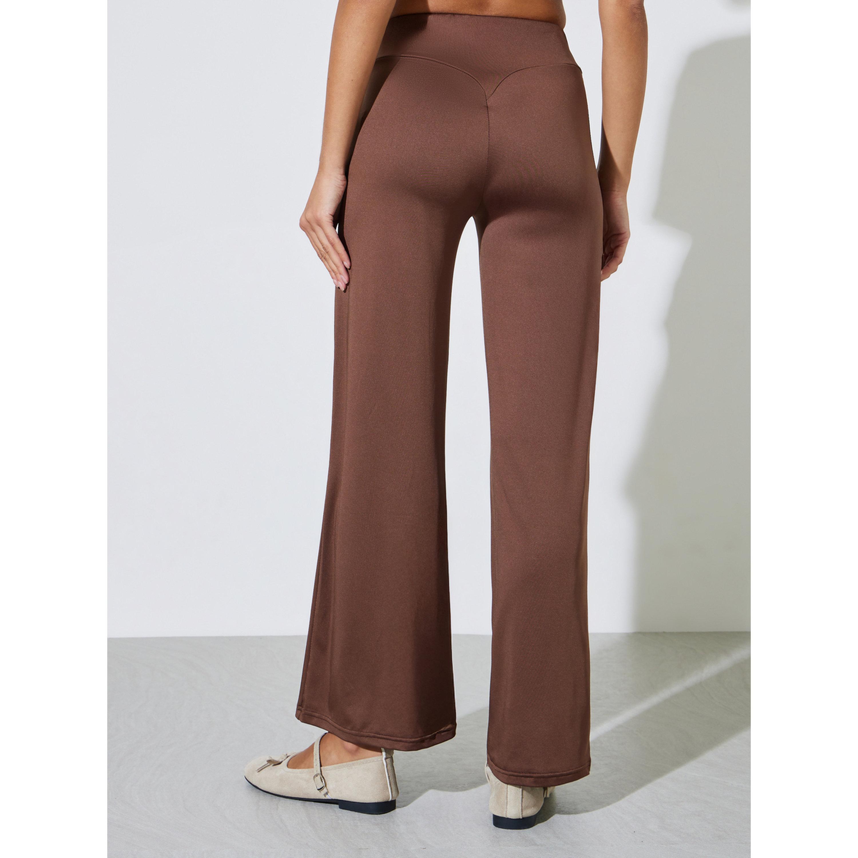 Styli Brown Solid Wide Leg Pants-women-clothing-joggers-image-3