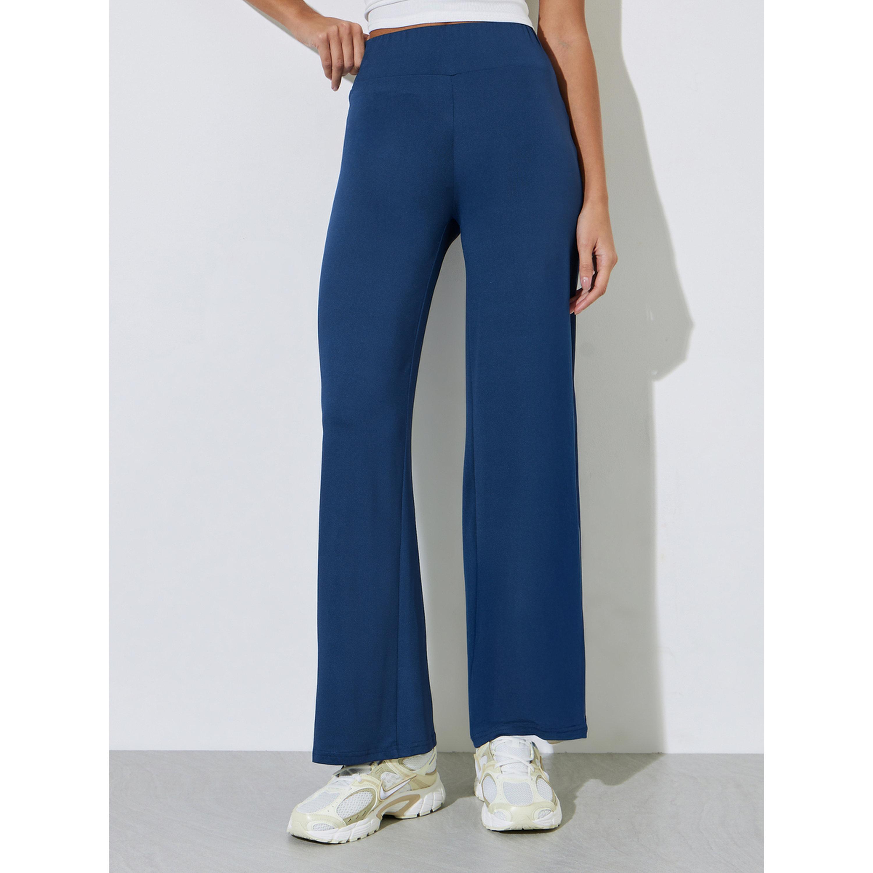 Styli Navy Blue Solid Wide Leg Pants-women-clothing-joggers-image-1
