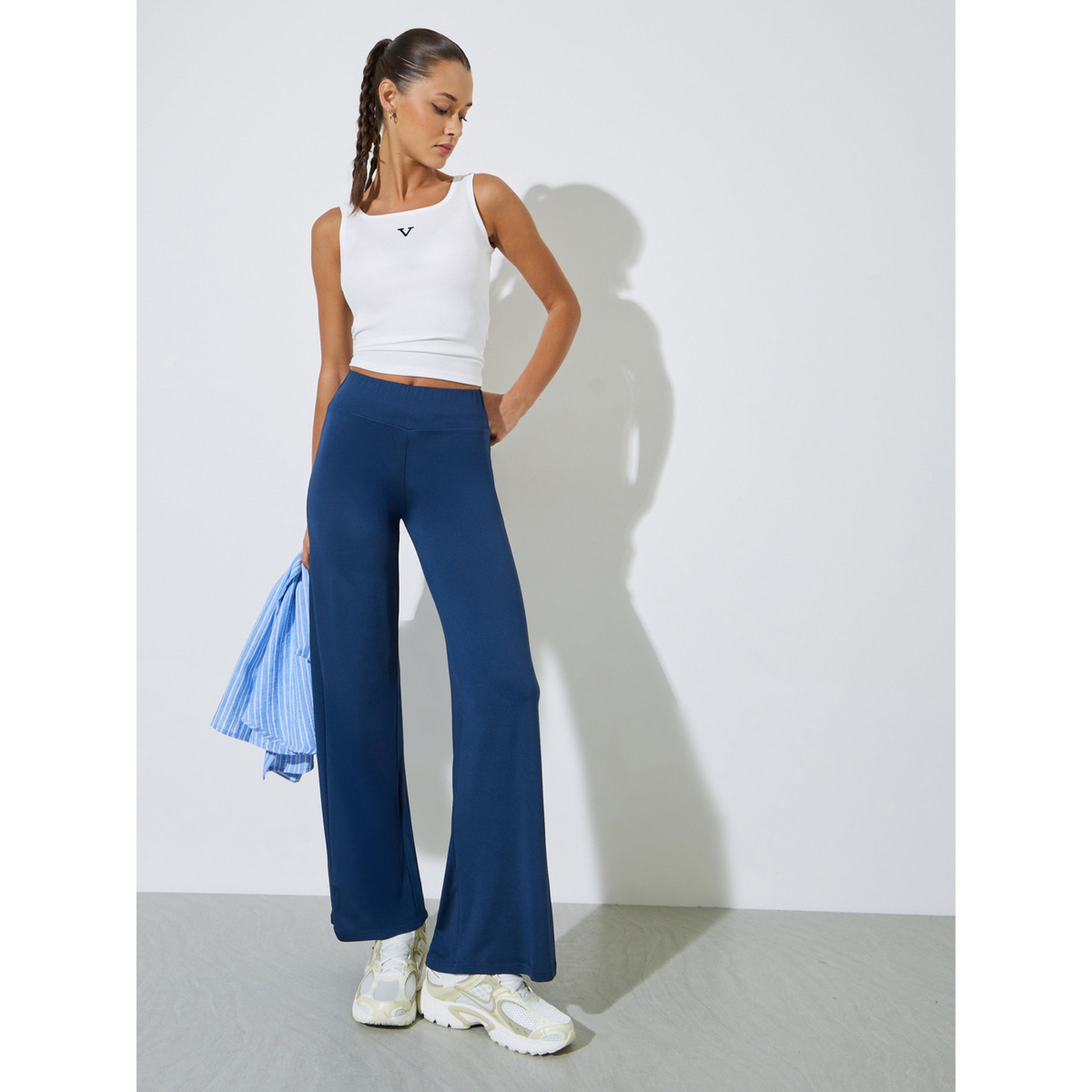 Styli Navy Blue Solid Wide Leg Pants-women-clothing-joggers-image-2