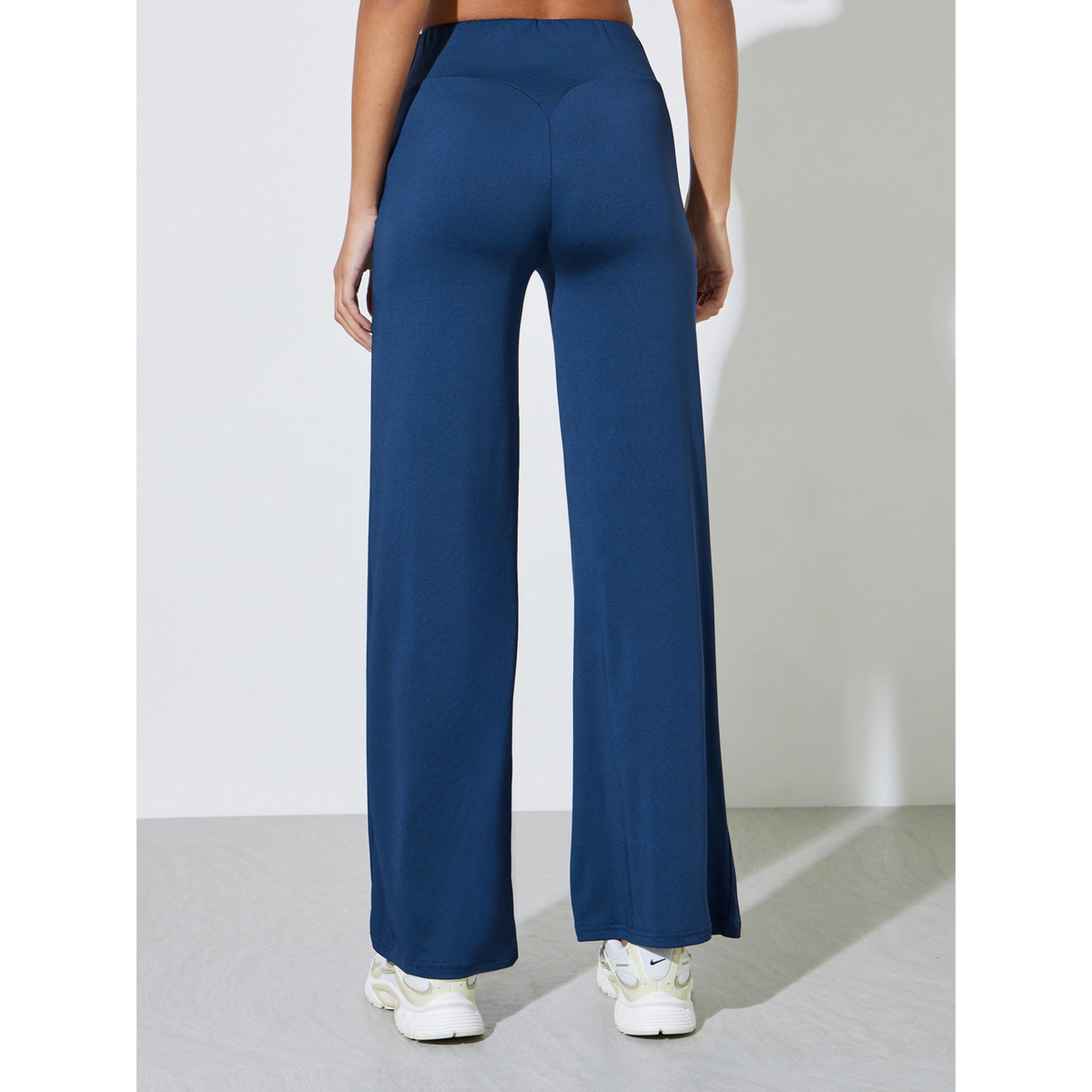 Styli Navy Blue Solid Wide Leg Pants-women-clothing-joggers-image-3