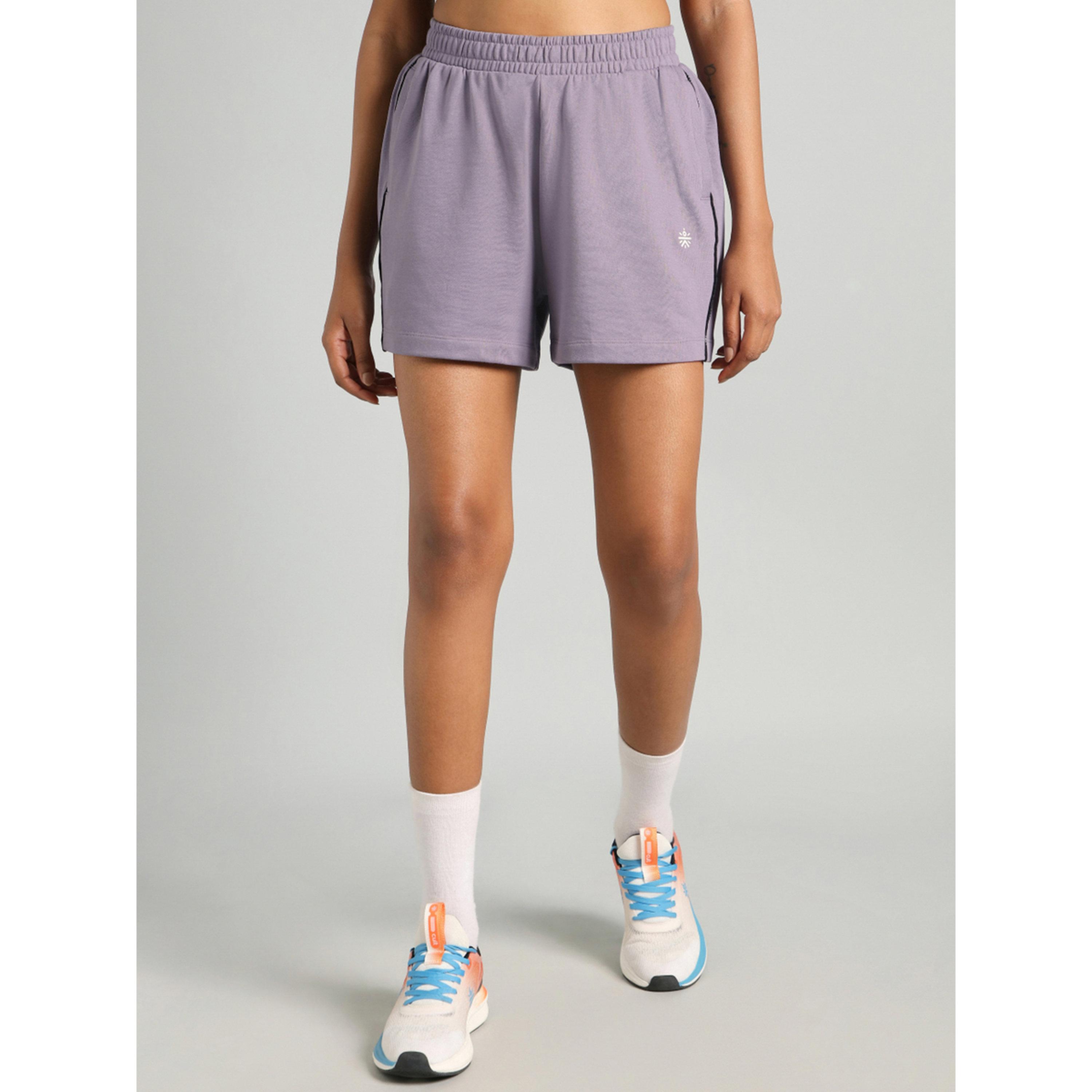 Cult X Styli Purple Panelled Shorts-women-clothing-sportswearandactivewear-activewearshorts-image-1