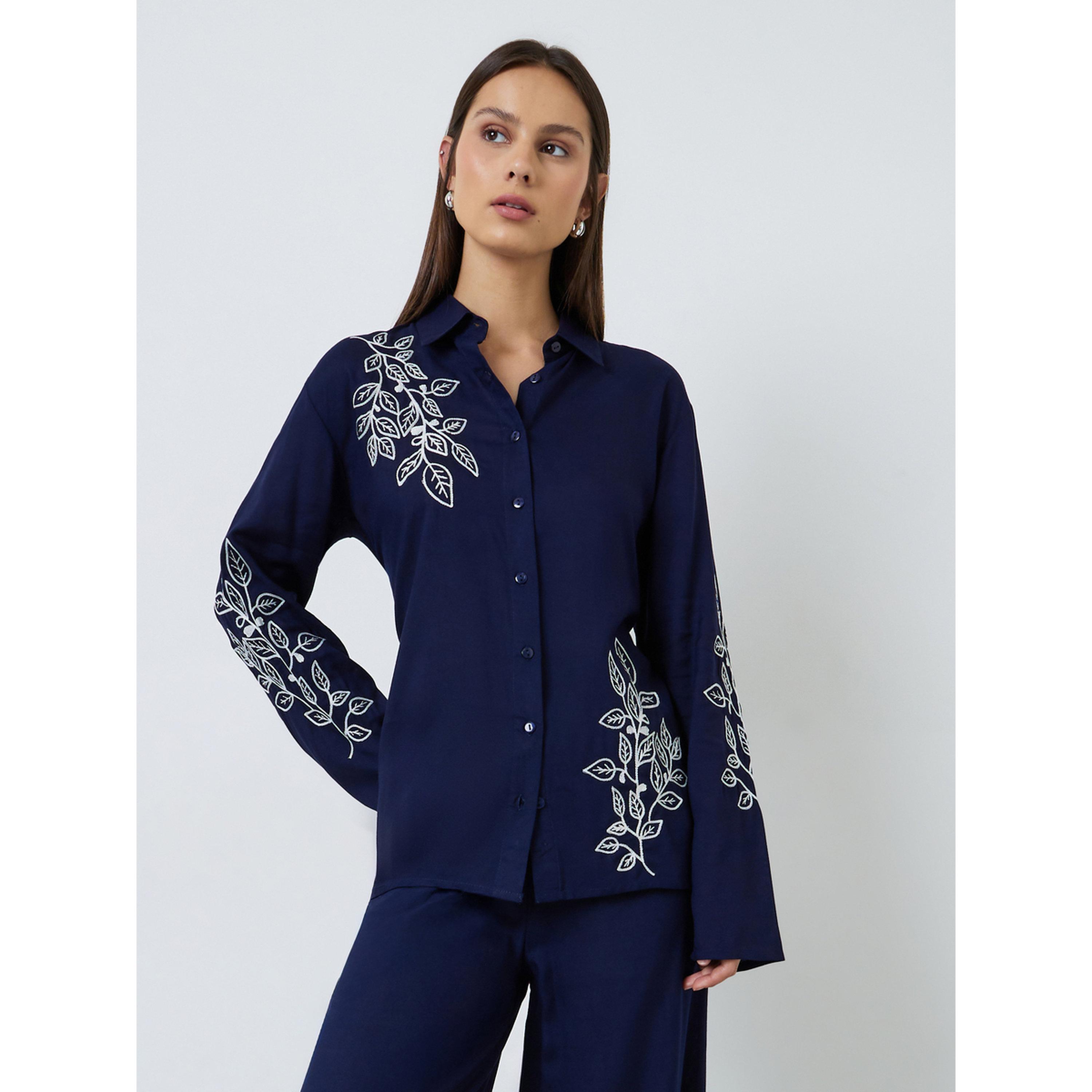 Styli Navy Blue Embroidered Shirt and Pants Set-women-clothing-coordsets-image-2