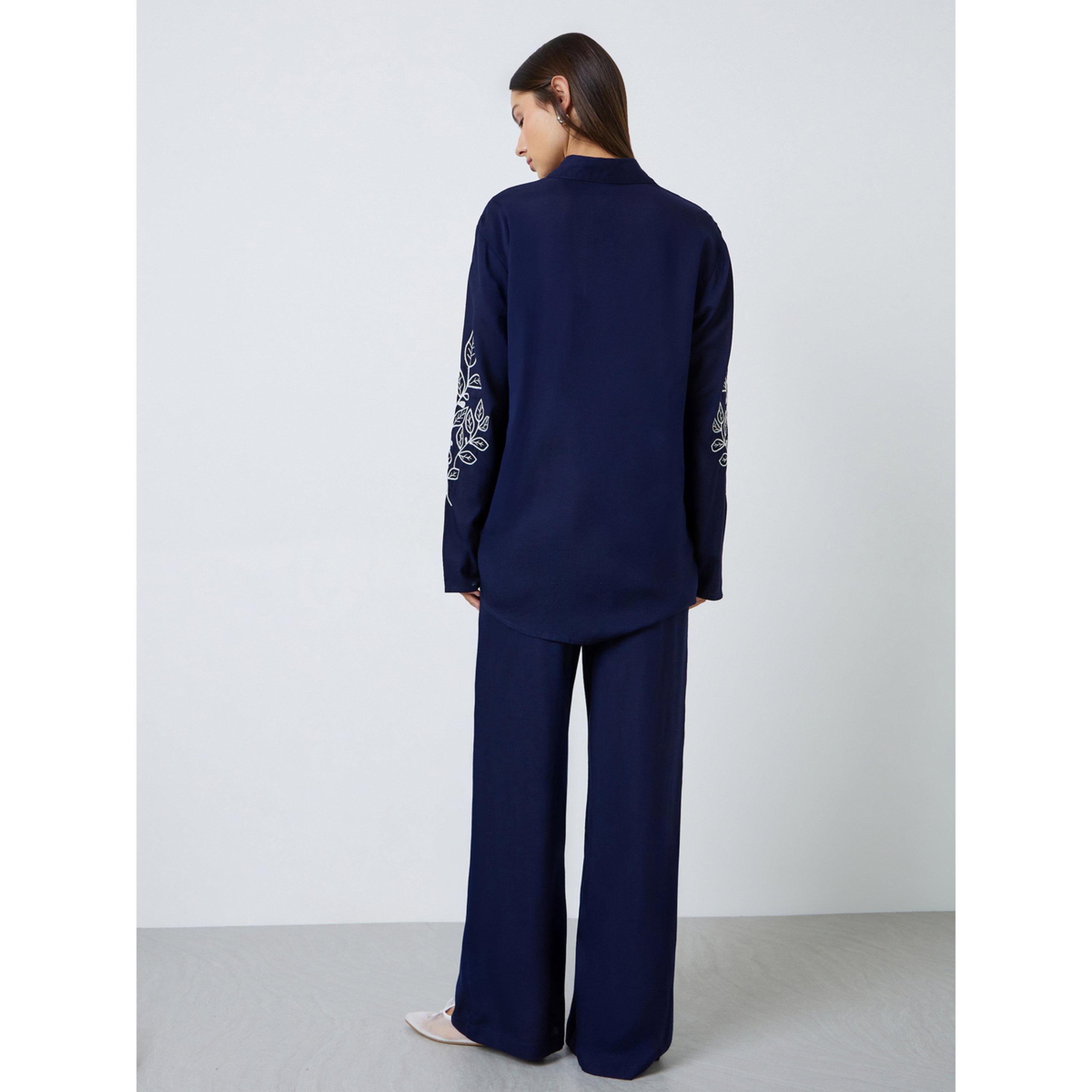 Styli Navy Blue Embroidered Shirt and Pants Set-women-clothing-coordsets-image-3