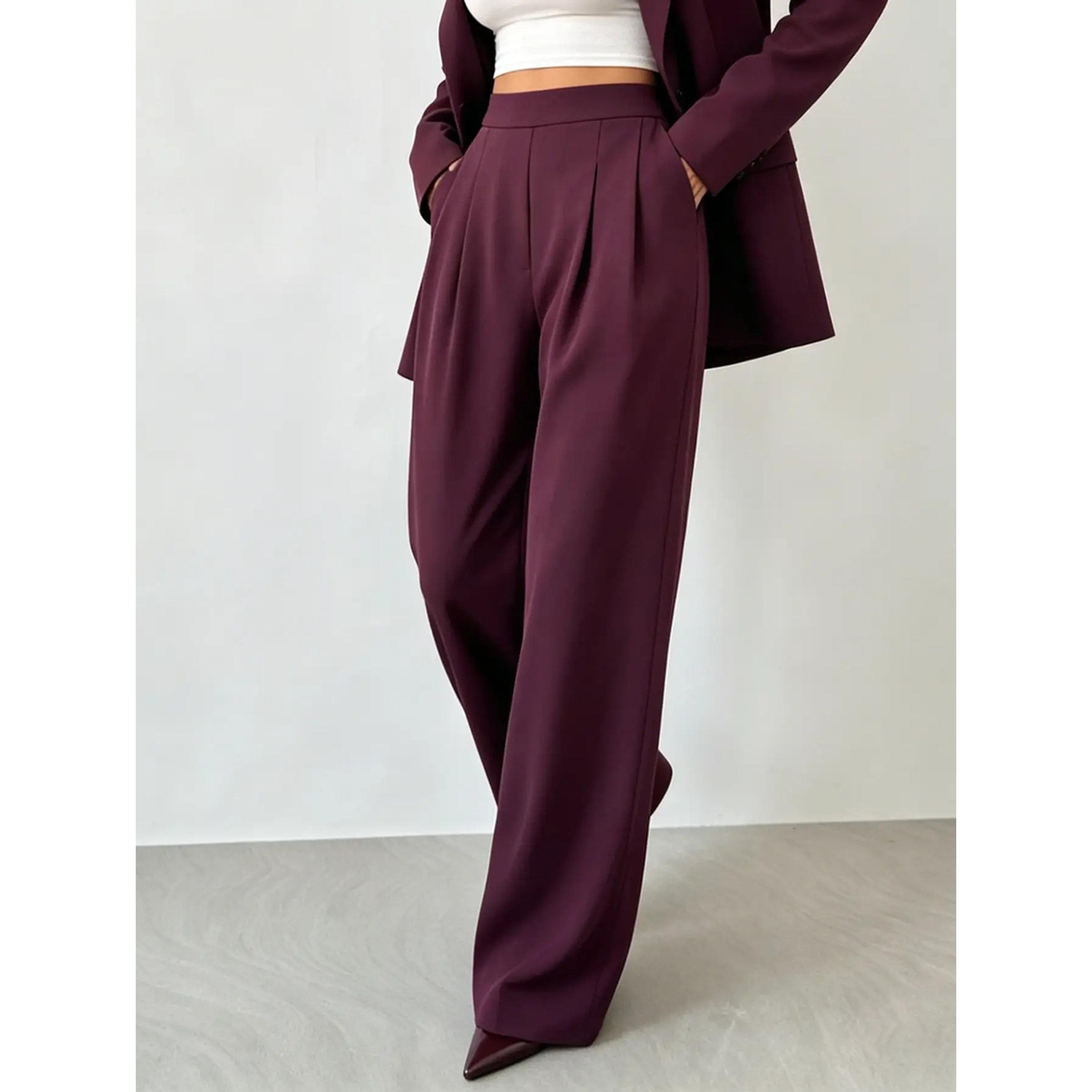 Take Two Burgundy High Rise Pleat Wide Leg Pants-women-clothing-joggers-image-1