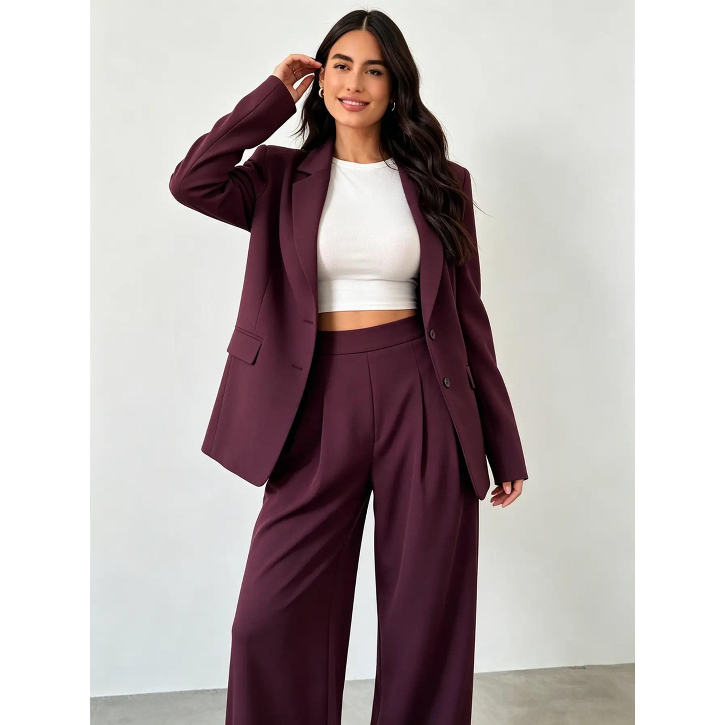 Take Two Burgundy High Rise Pleat Wide Leg Pants-women-clothing-joggers-image-3