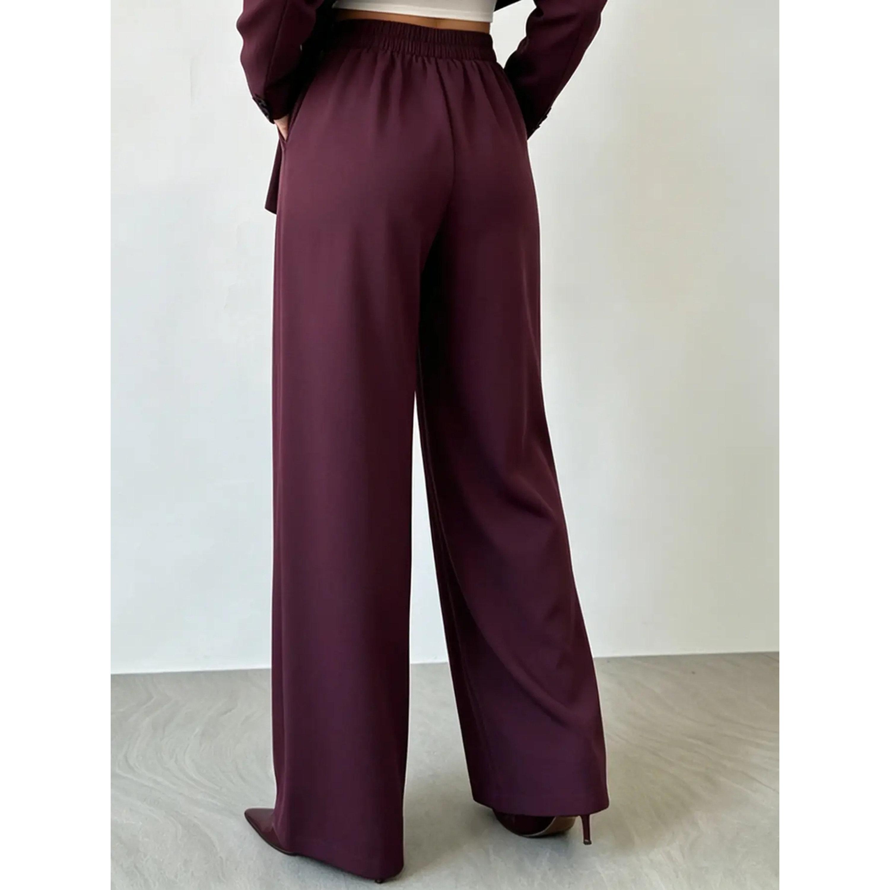 Take Two Burgundy High Rise Pleat Wide Leg Pants-women-clothing-joggers-image-5