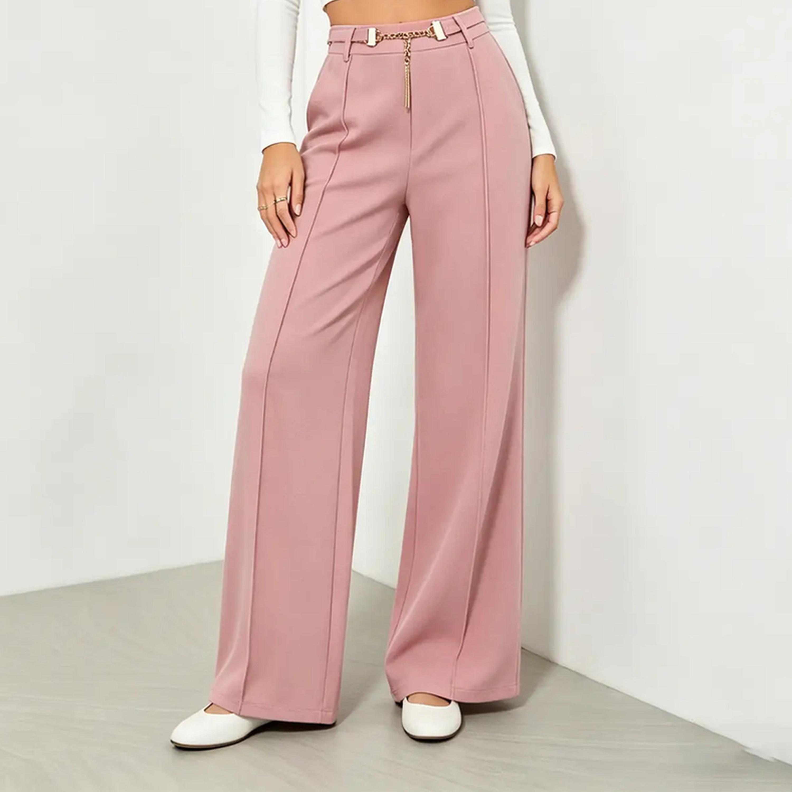 Take Two Pink High Rise Wide Leg Pants with Chain Detail-women-clothing-trousers-image-1
