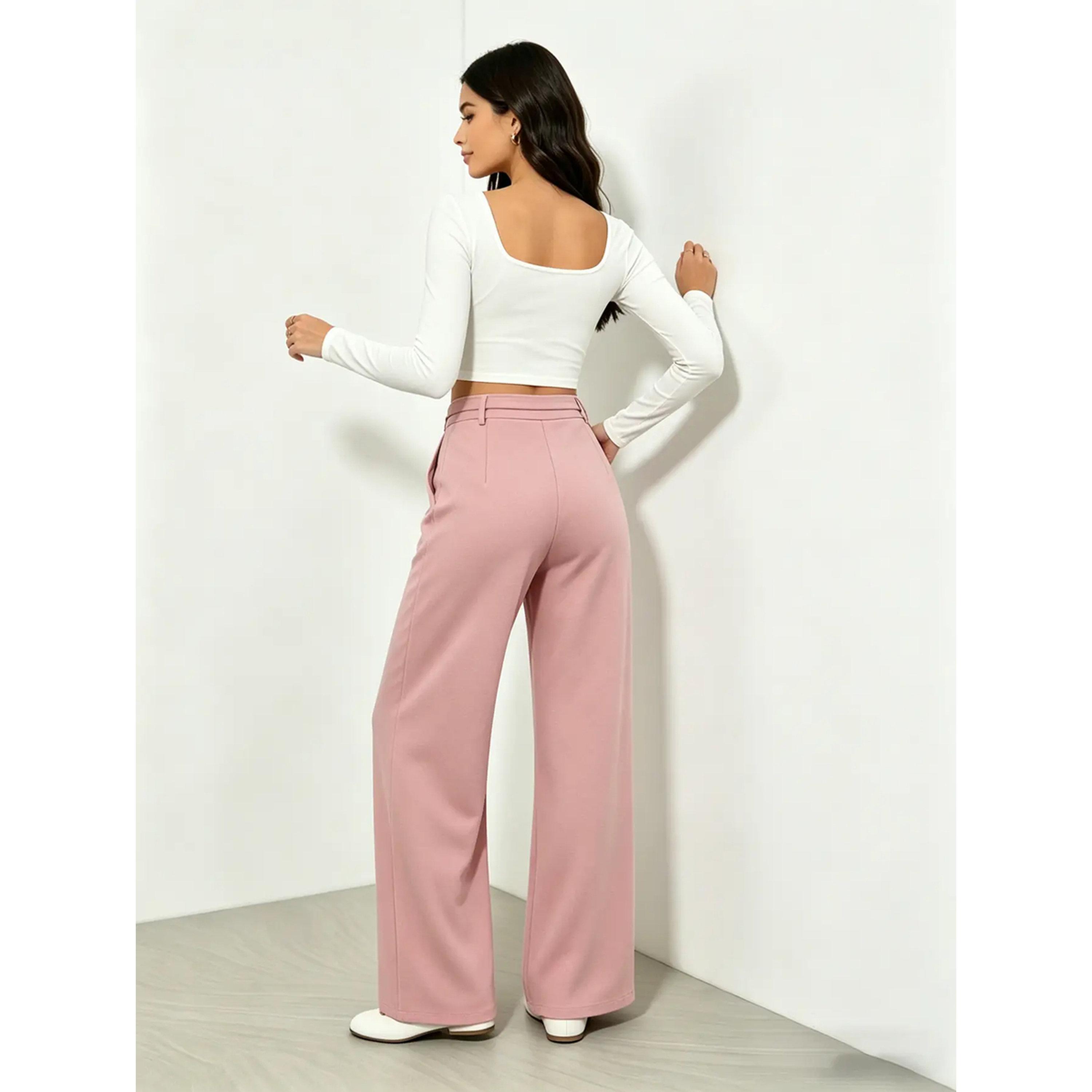 Take Two Pink High Rise Wide Leg Pants with Chain Detail-women-clothing-trousers-image-3