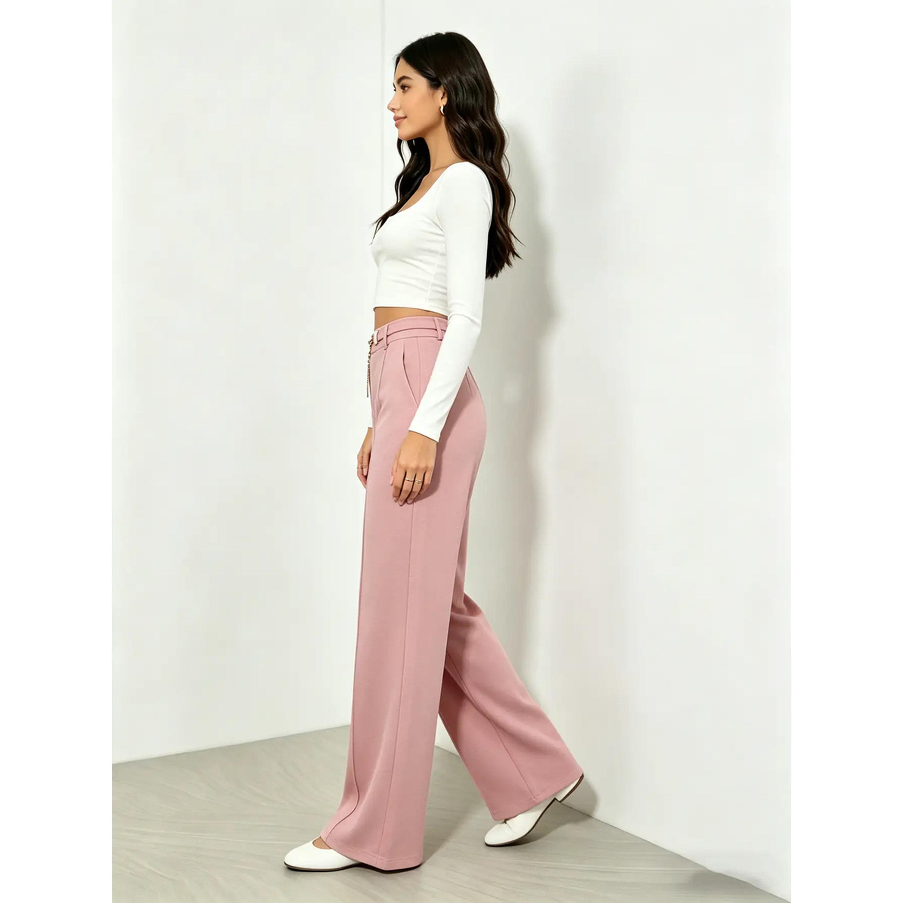 Take Two Pink High Rise Wide Leg Pants with Chain Detail-women-clothing-trousers-image-5