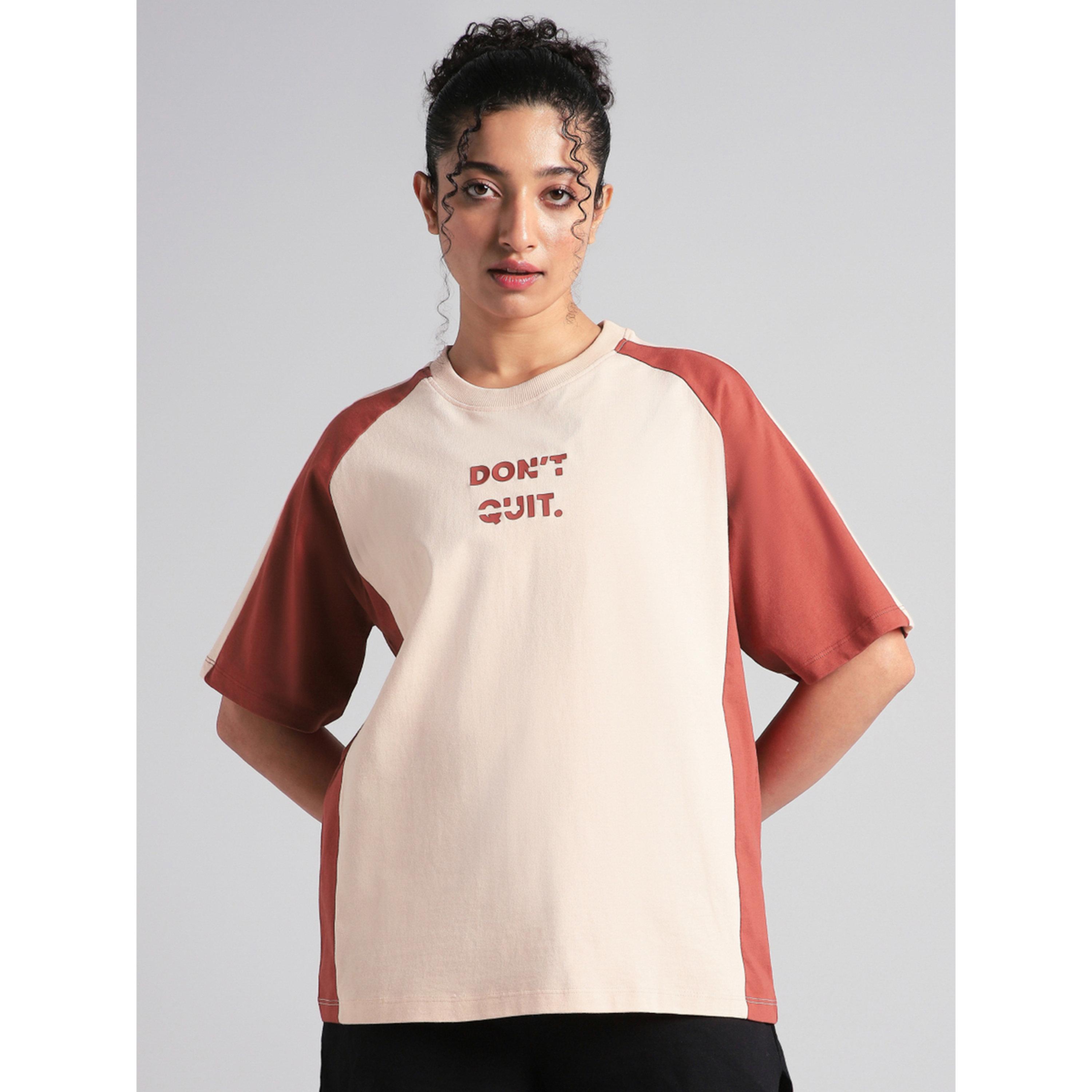 Cult X Styli Peach Color Block Oversized Fit T-Shirt-sports-women-clothing-tshirtsandvests-image-1