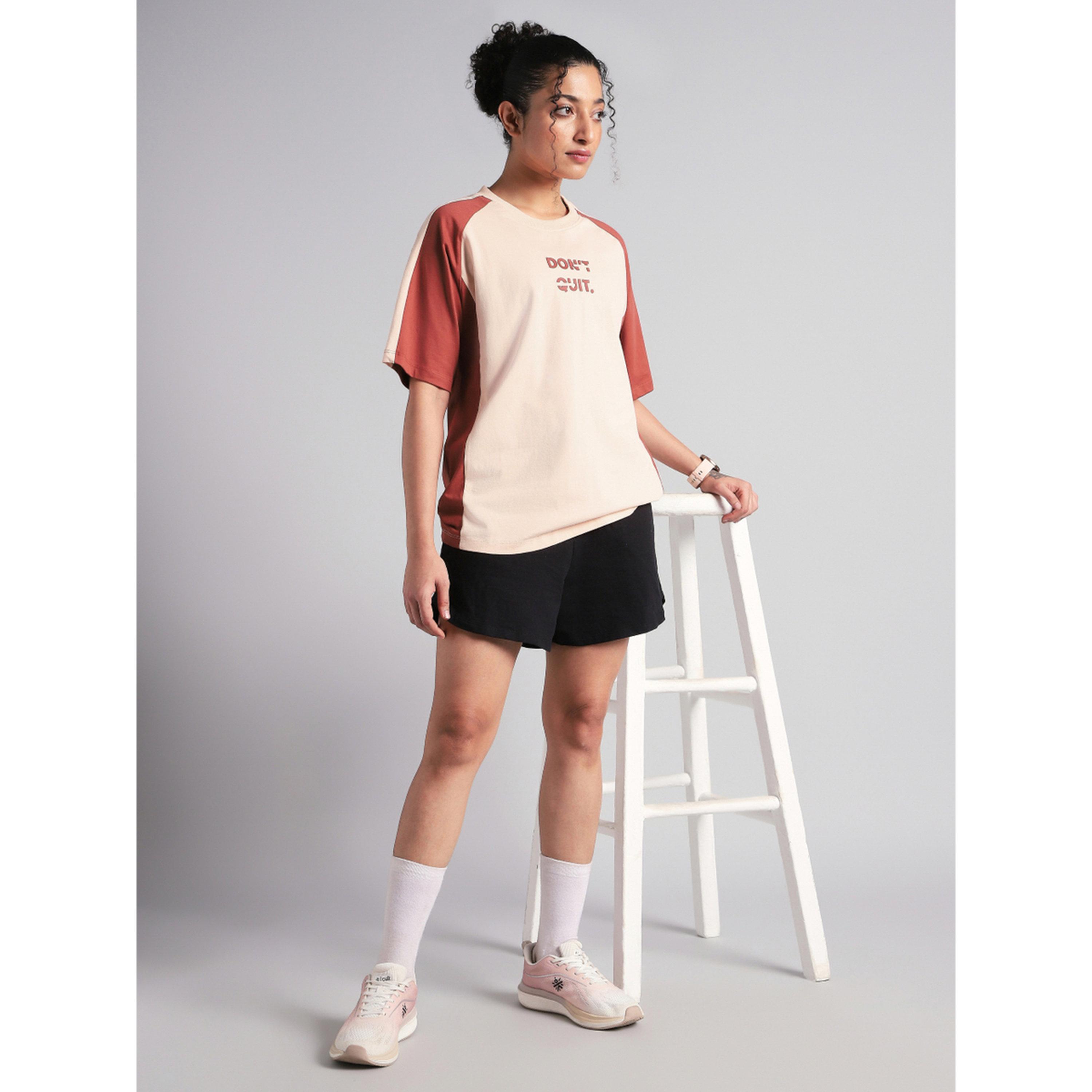 Cult X Styli Peach Color Block Oversized Fit T-Shirt-sports-women-clothing-tshirtsandvests-image-2