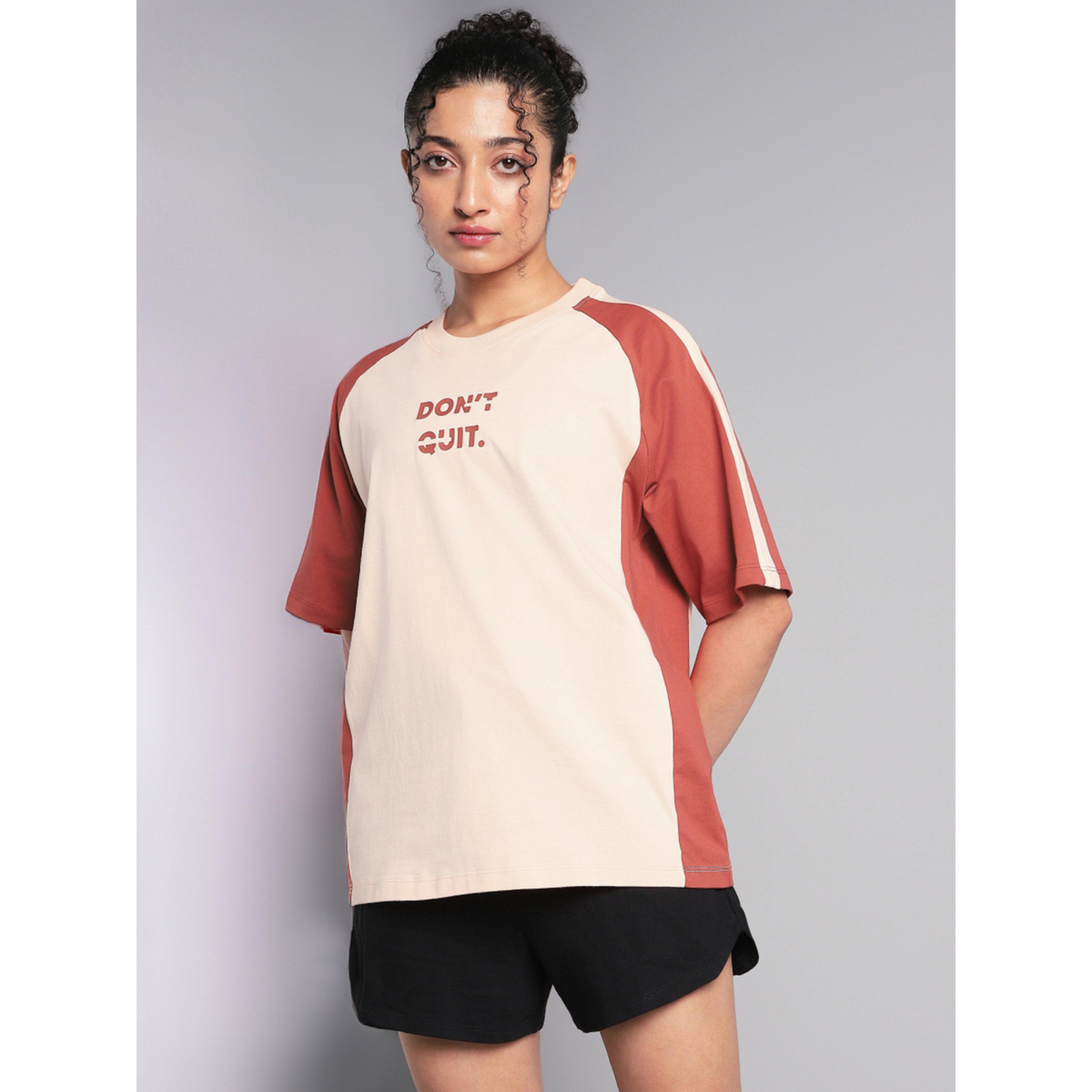 Cult X Styli Peach Color Block Oversized Fit T-Shirt-sports-women-clothing-tshirtsandvests-image-3