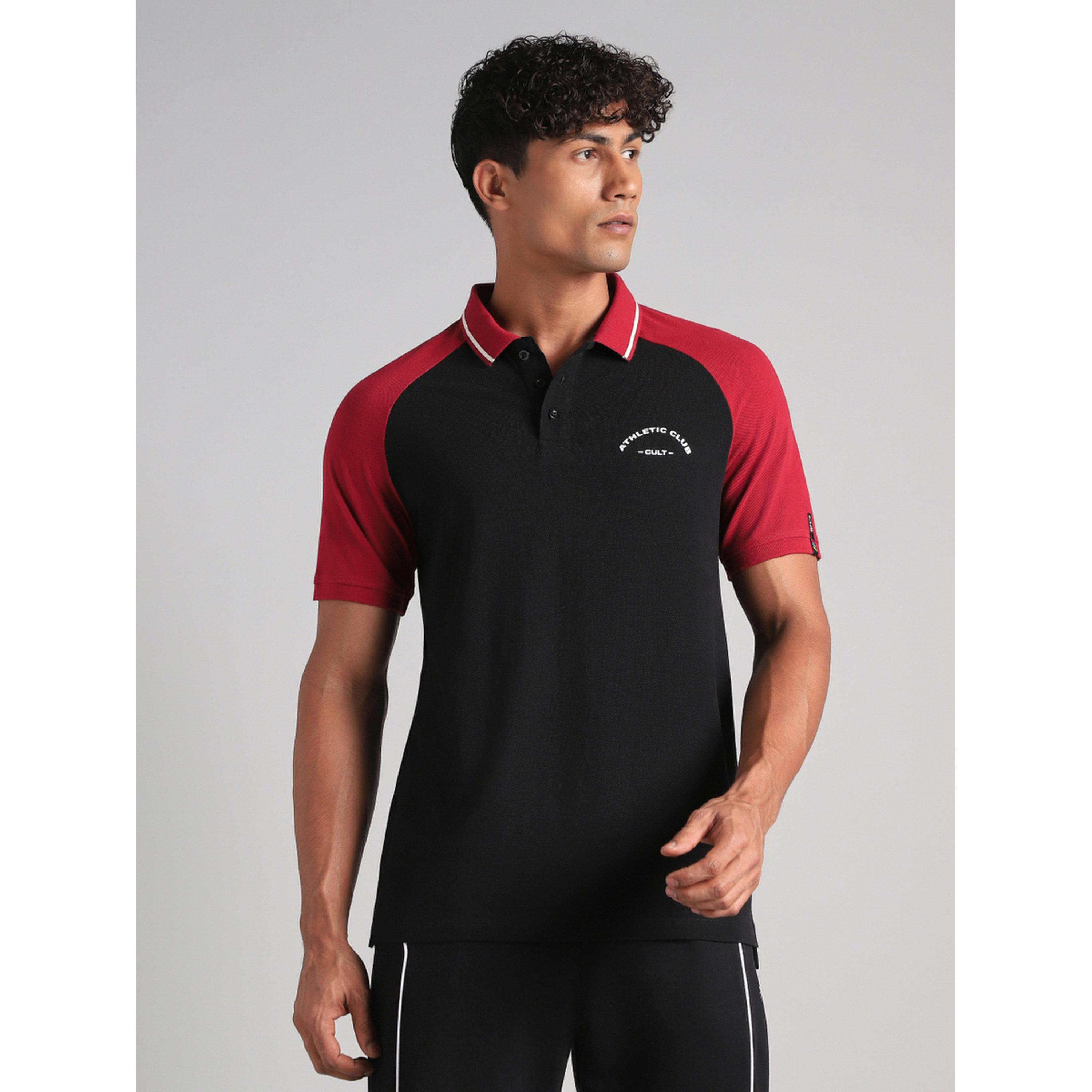 تيشيرت بولو أسود بنمط نادي رياضي للرجال-men-clothing-sportswearandactivewear-tshirtsandpolos-image-3