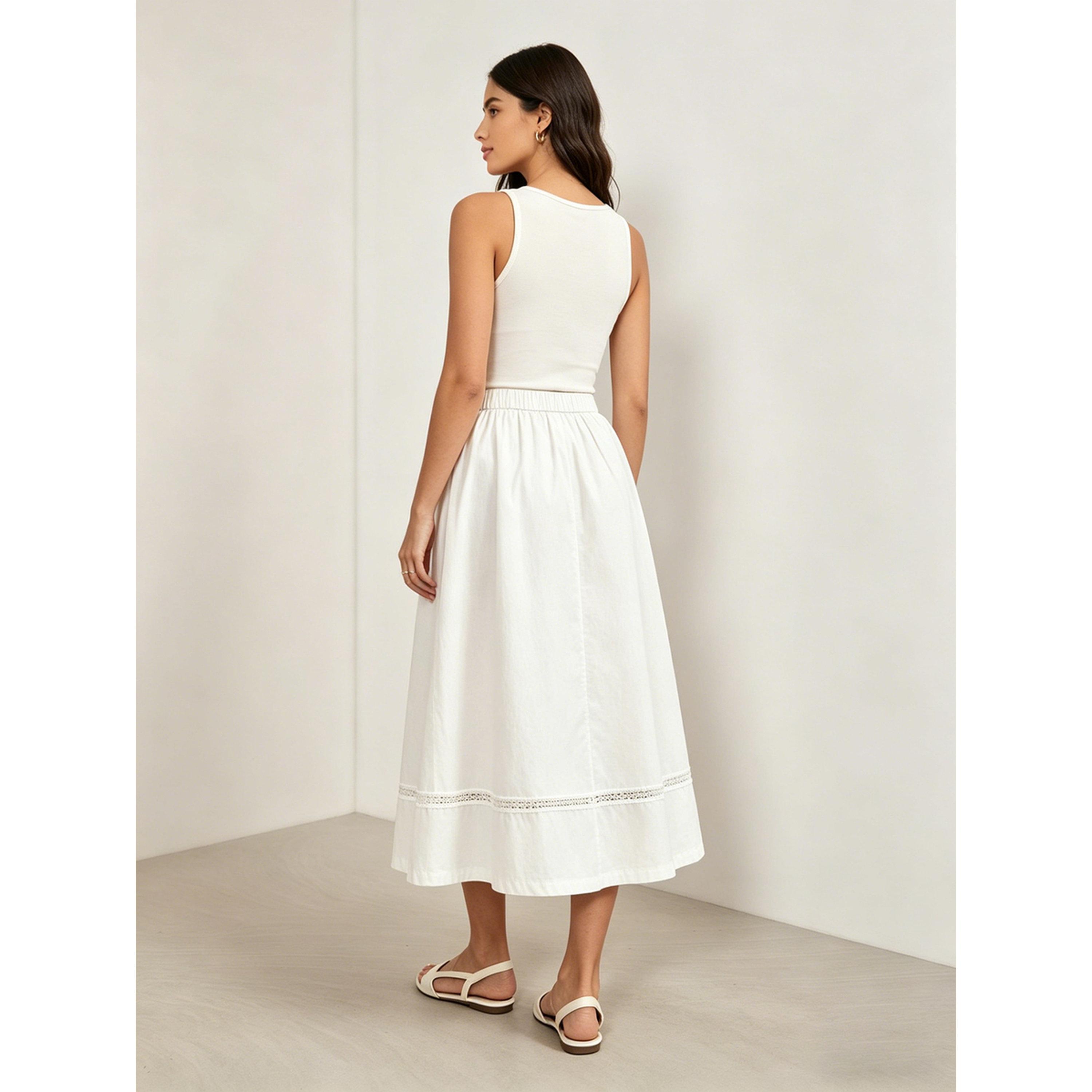 تنورة ميدي بخصر مطاطي وتفاصيل دانتيل-women-clothing-skirts-image-3