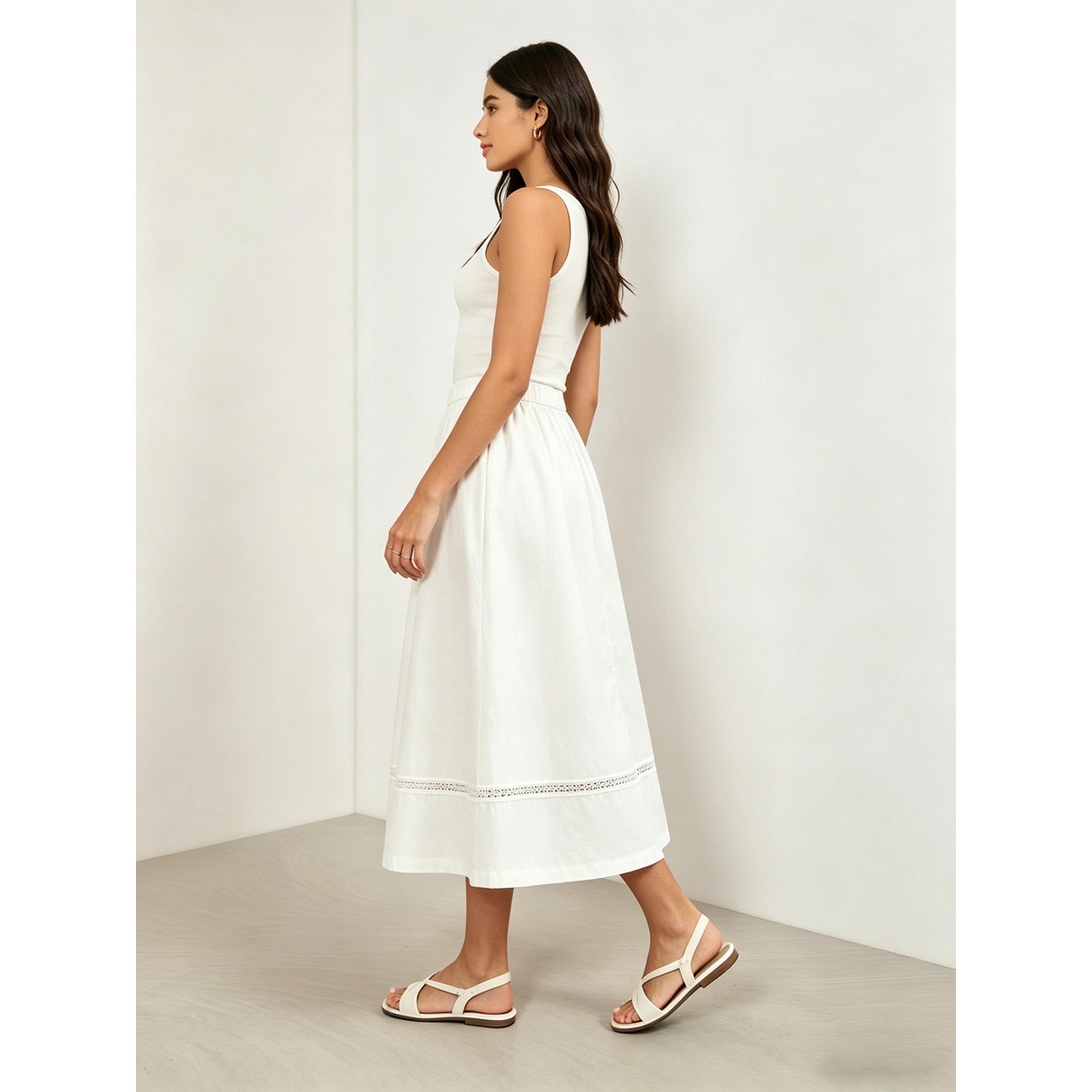 تنورة ميدي بخصر مطاطي وتفاصيل دانتيل-women-clothing-skirts-image-4
