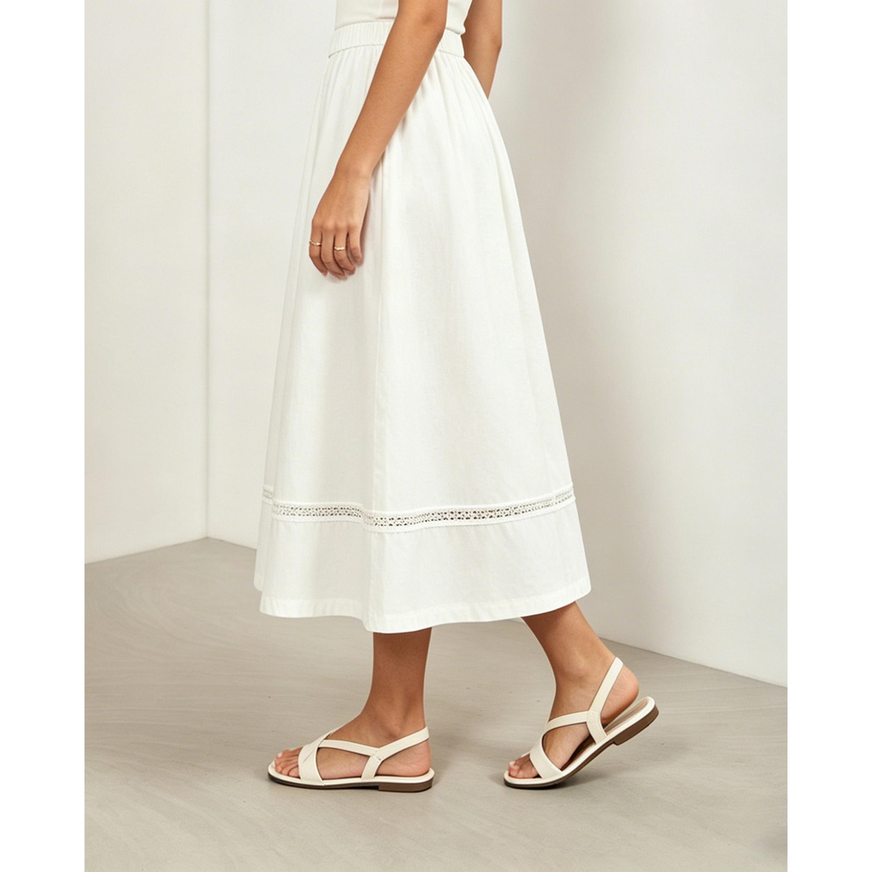 تنورة ميدي بخصر مطاطي وتفاصيل دانتيل-women-clothing-skirts-image-5