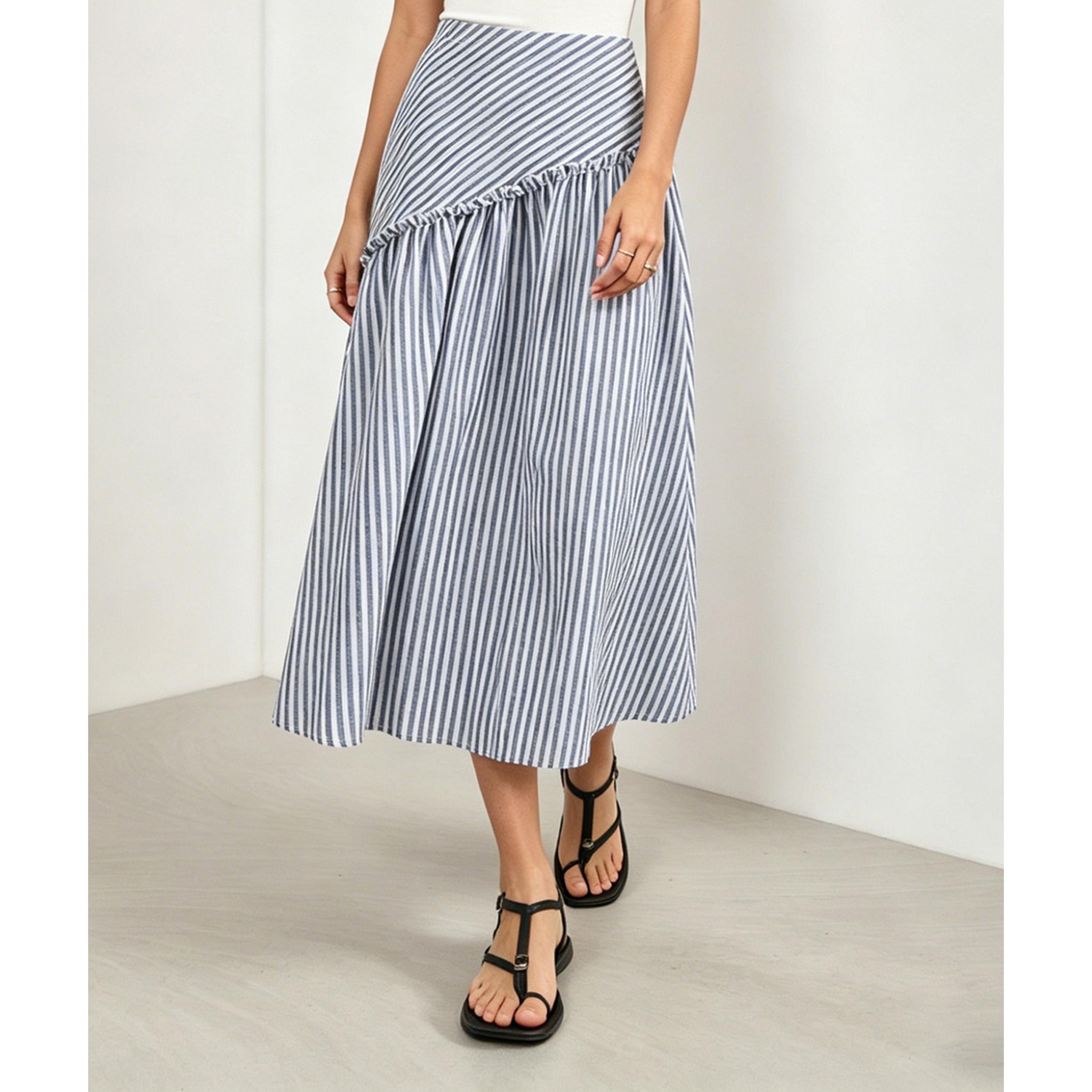 تنورة ميدي مخططة زرقاء-women-clothing-skirts-image-1