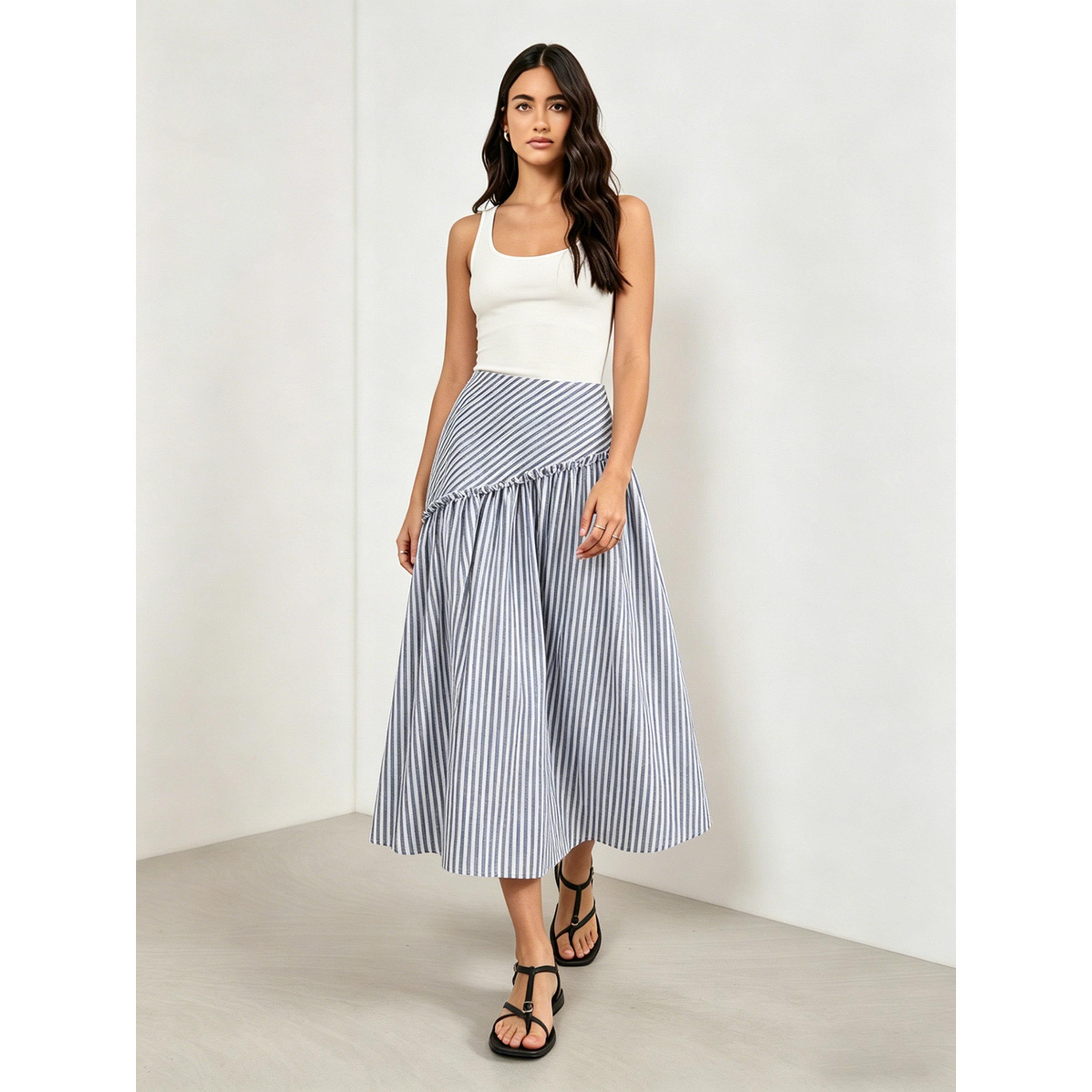 تنورة ميدي مخططة زرقاء-women-clothing-skirts-image-2