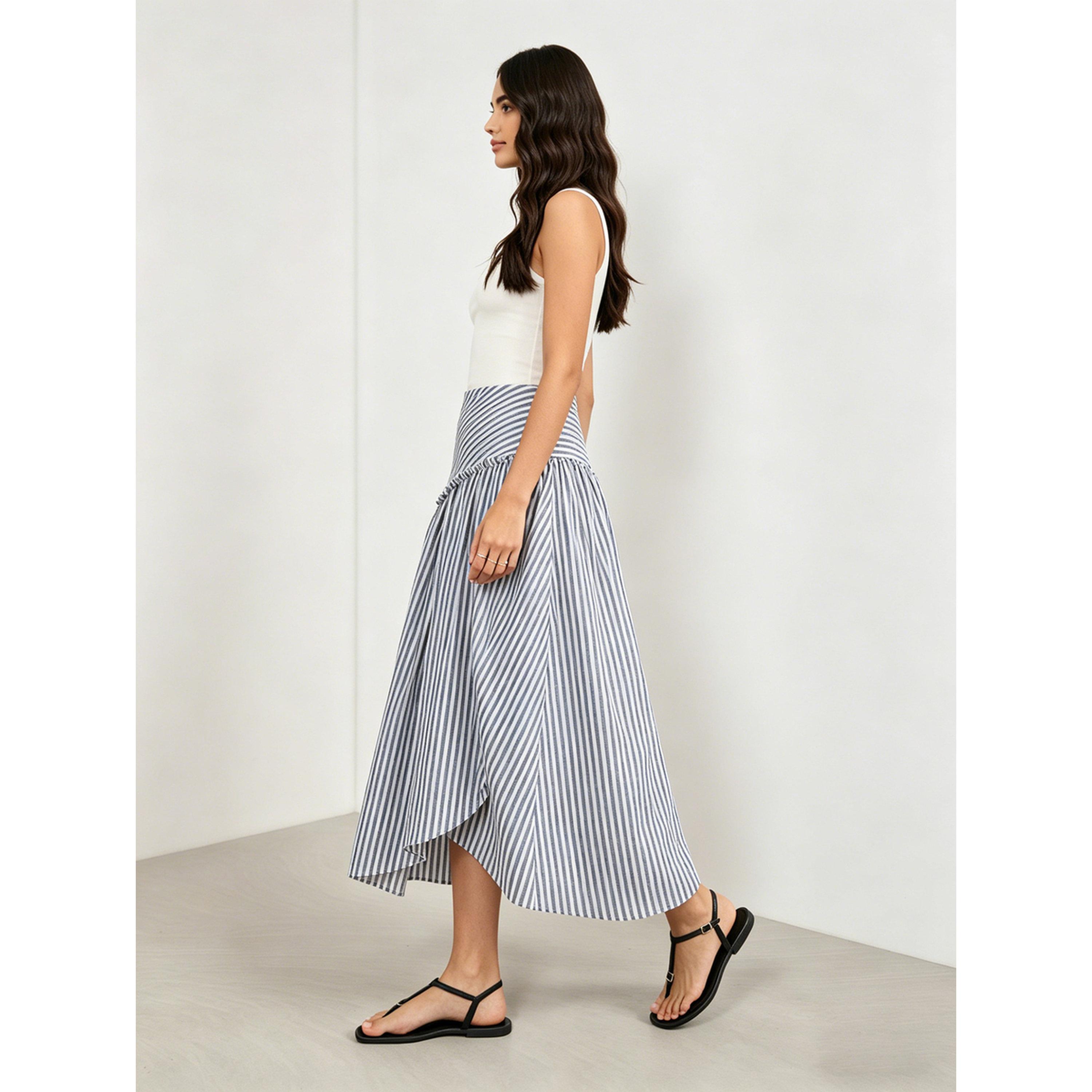 تنورة ميدي مخططة زرقاء-women-clothing-skirts-image-3
