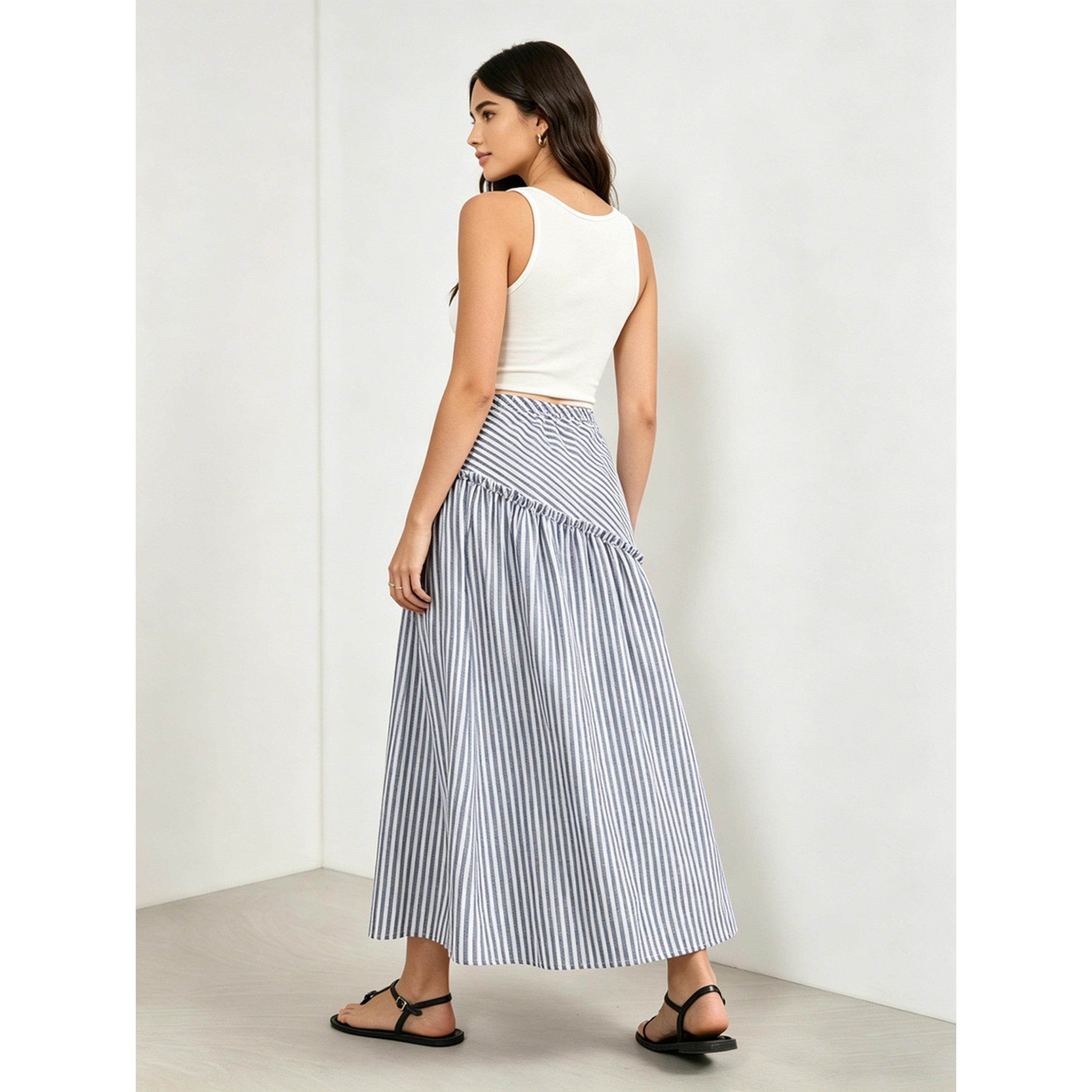 تنورة ميدي مخططة زرقاء-women-clothing-skirts-image-4