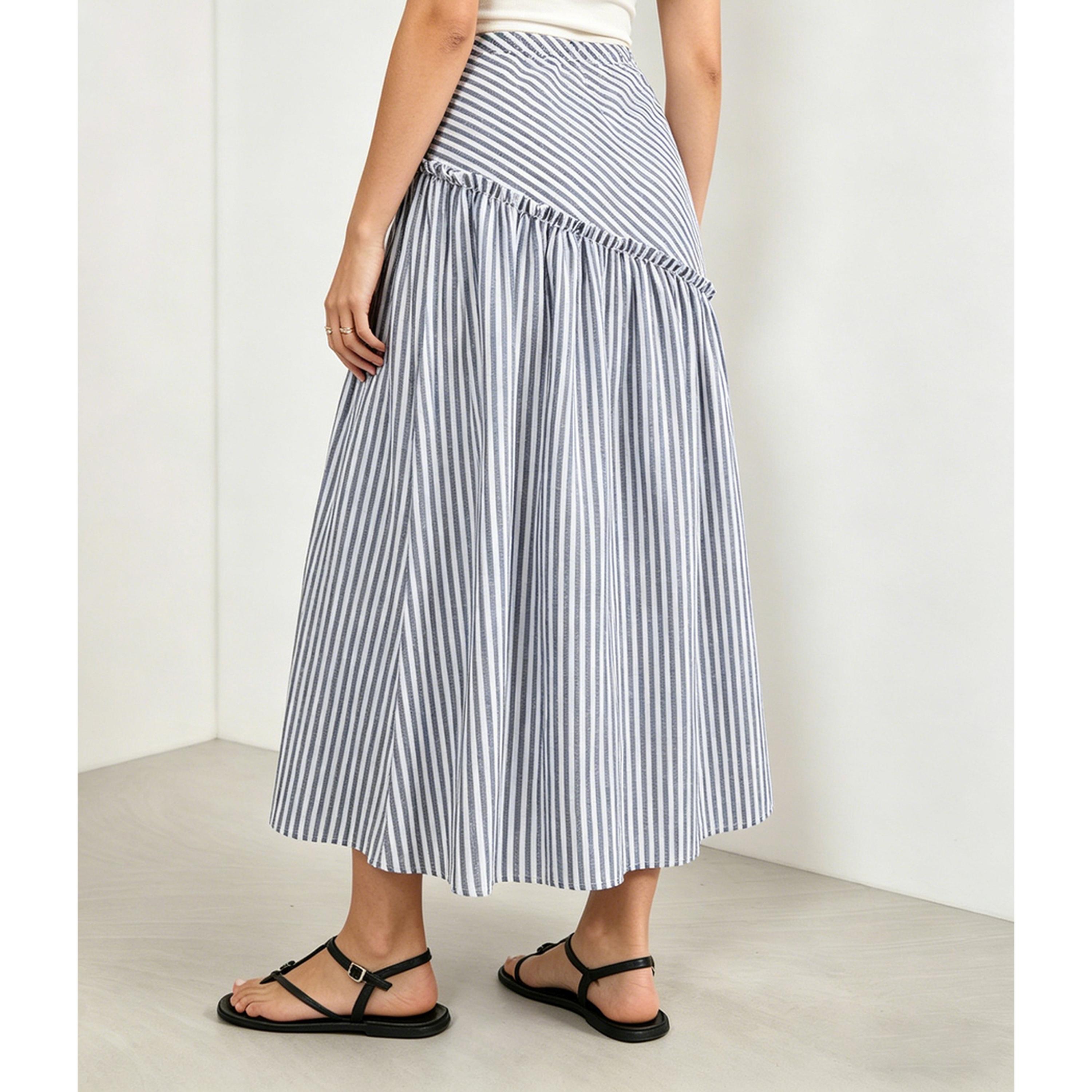 تنورة ميدي مخططة زرقاء-women-clothing-skirts-image-5