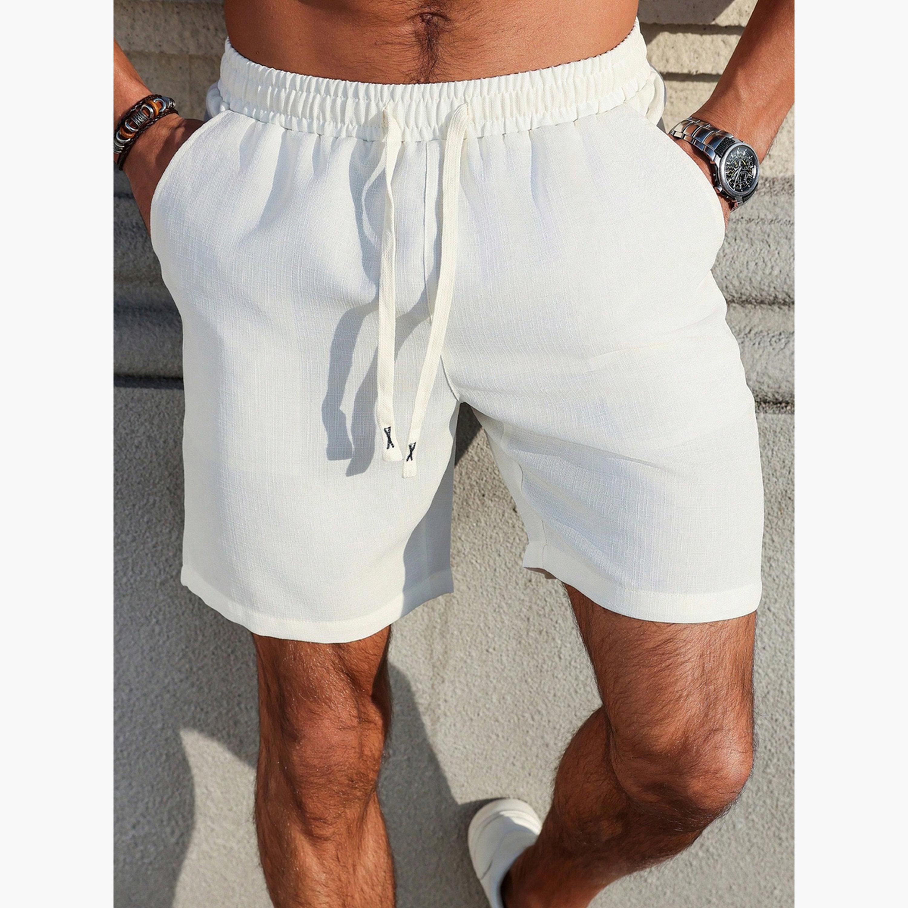 Take Two Men White Plain Casual Drawstring Shorts-men-clothing-shorts-image-1