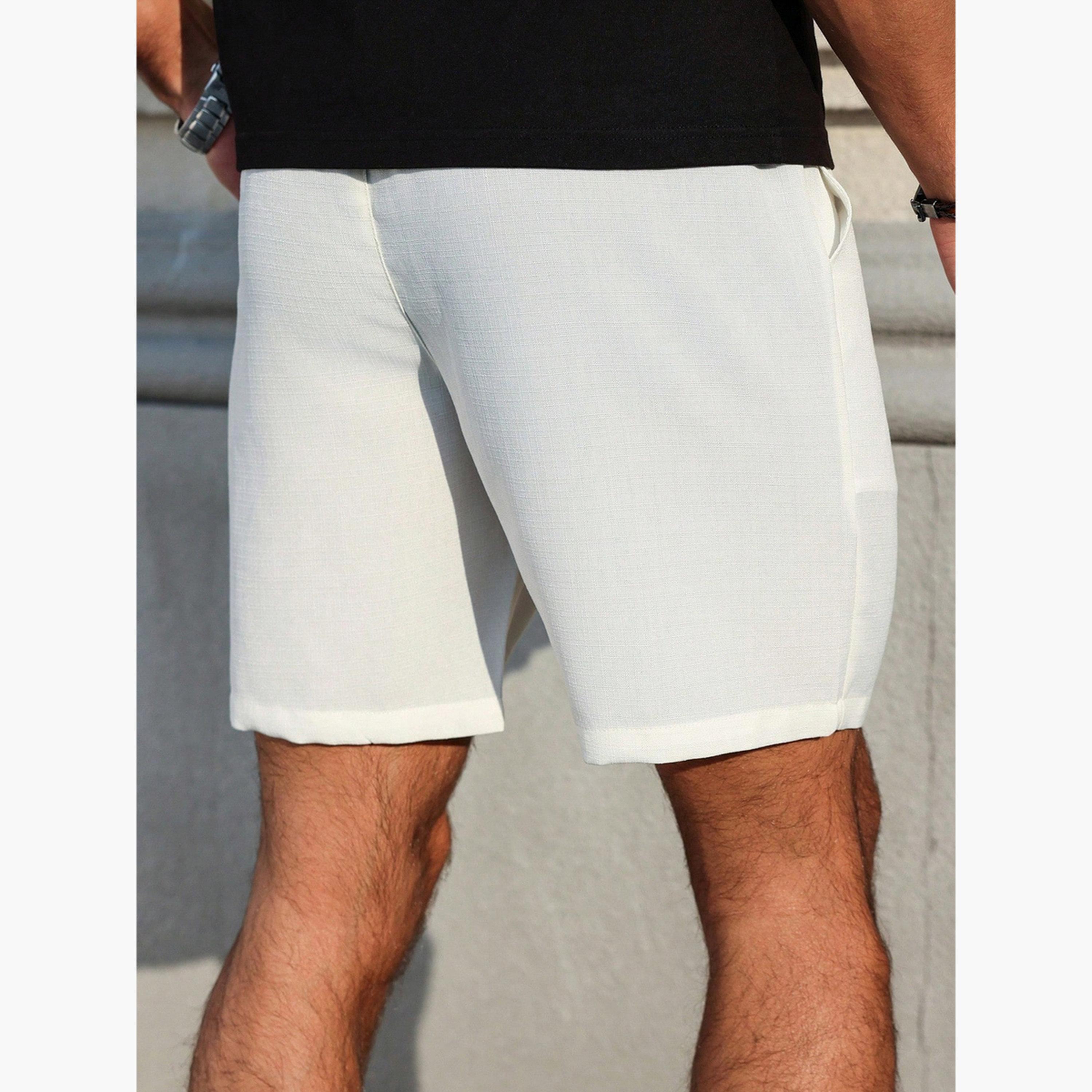 Take Two Men White Plain Casual Drawstring Shorts-men-clothing-shorts-image-2