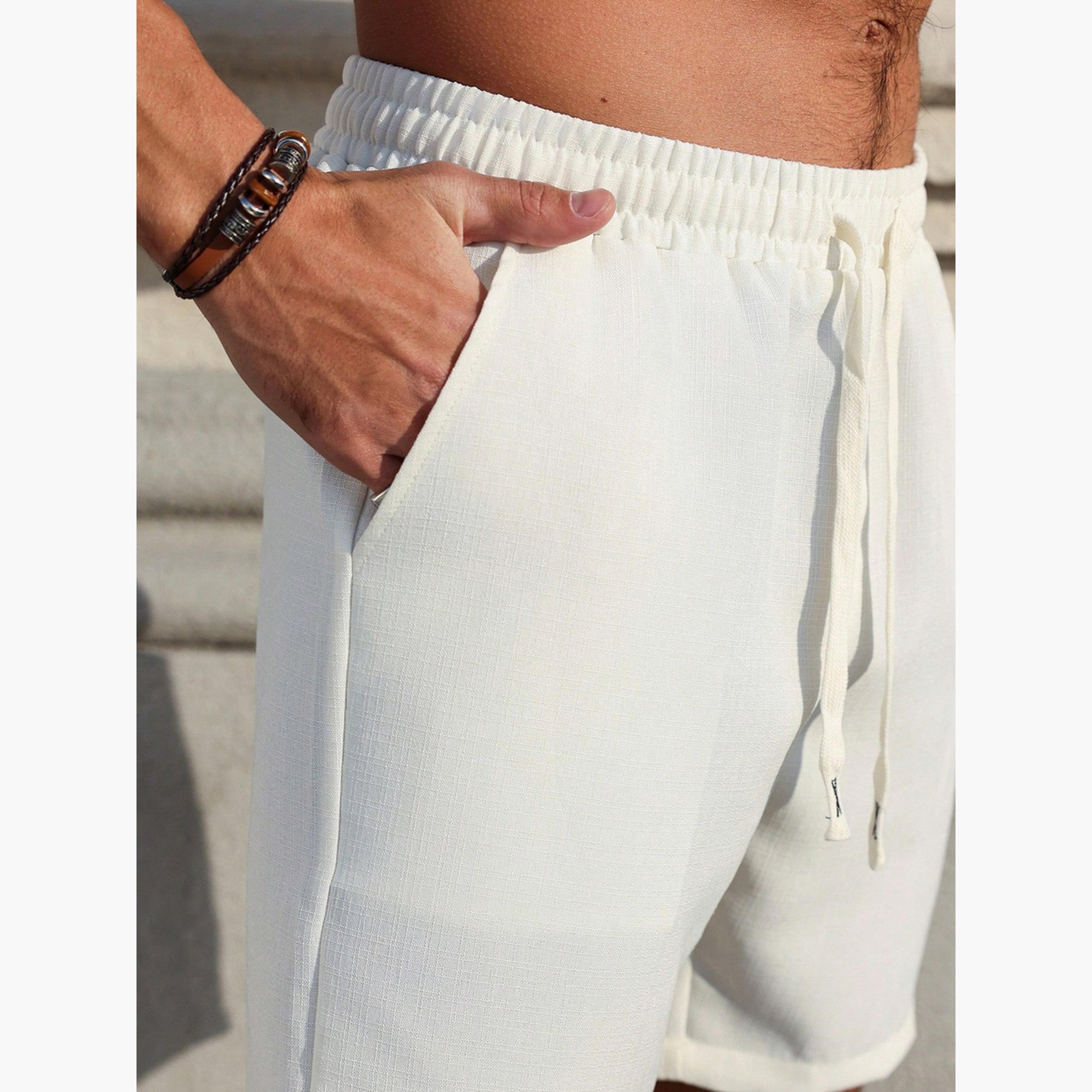 Take Two Men White Plain Casual Drawstring Shorts-men-clothing-shorts-image-3
