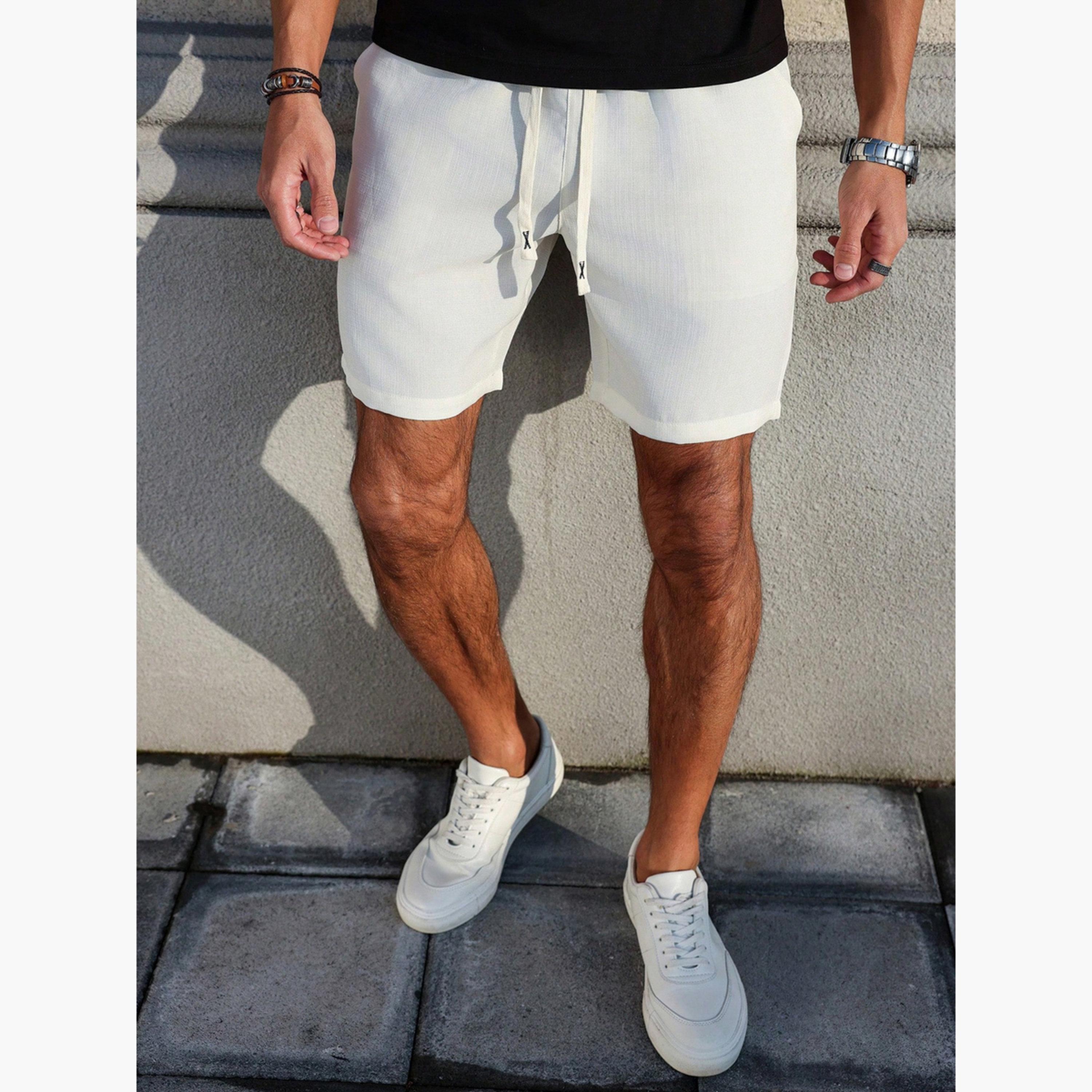 Take Two Men White Plain Casual Drawstring Shorts-men-clothing-shorts-image-4