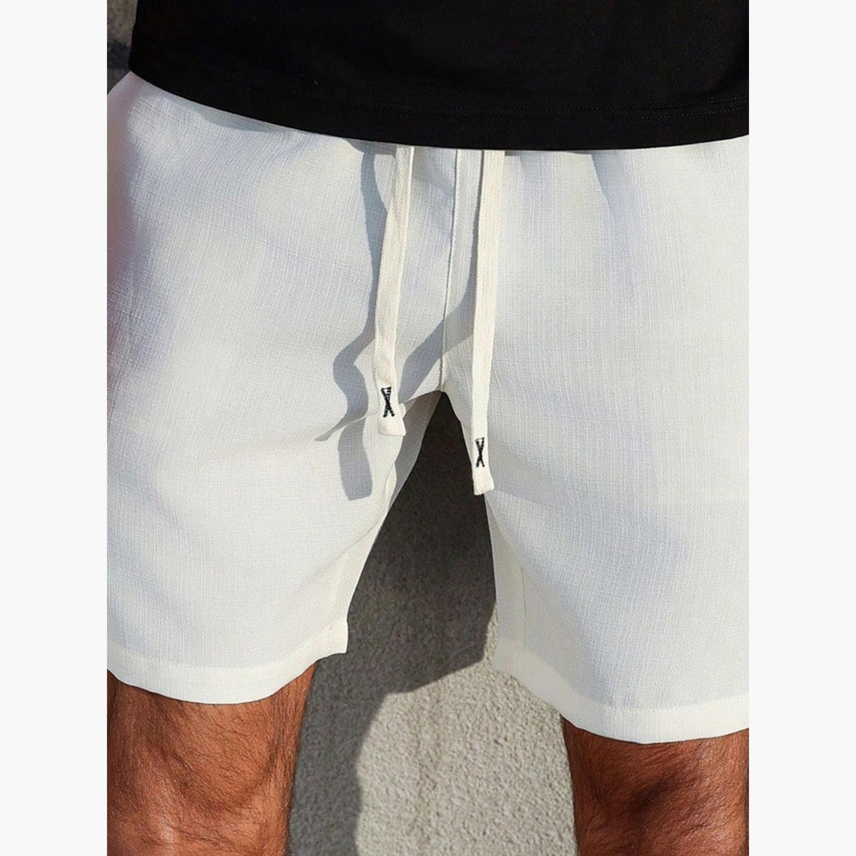 Take Two Men White Plain Casual Drawstring Shorts-men-clothing-shorts-image-5