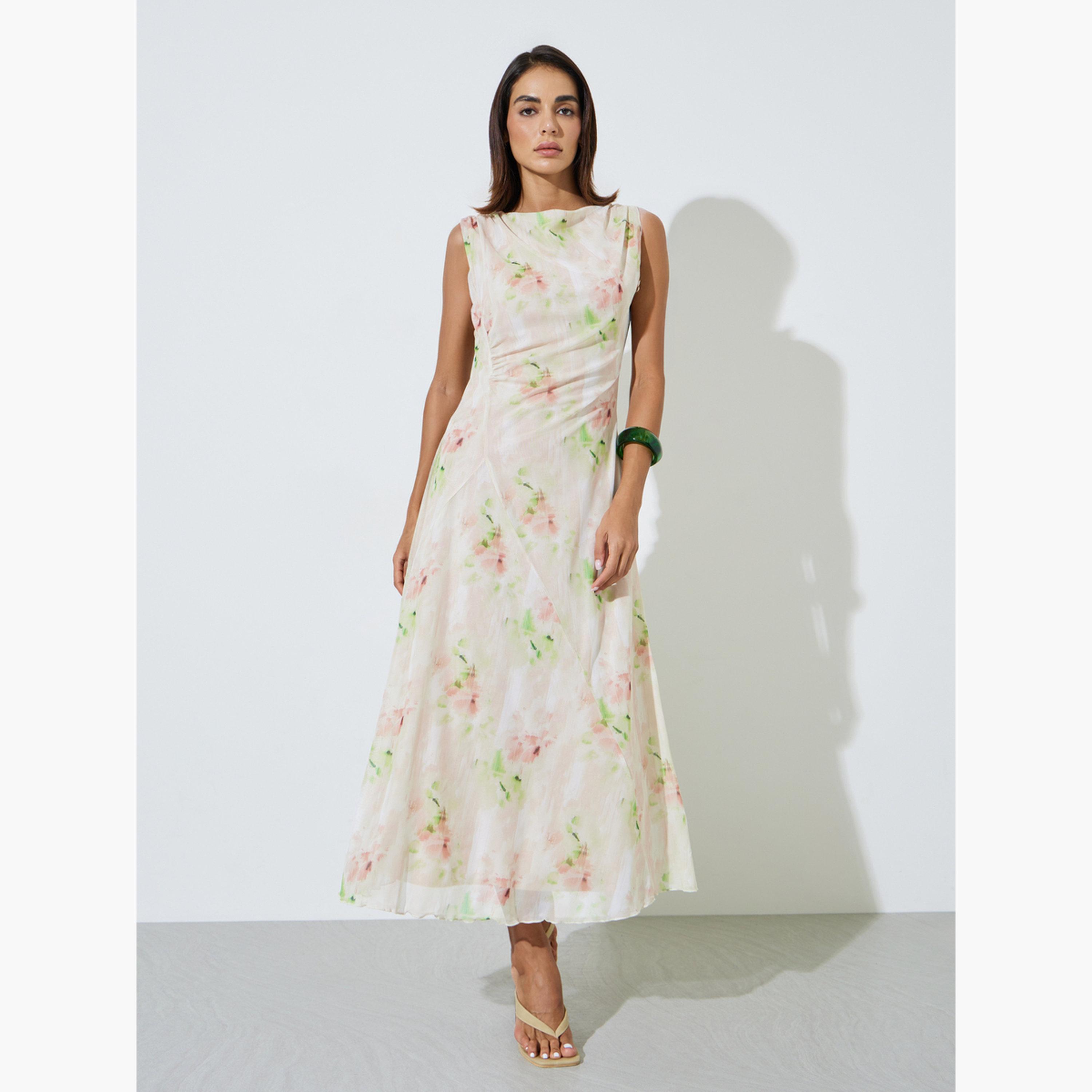 فستان طويل بحافة واسعة وتصميم متدلي بطبعة-women-clothing-dresses-image-1