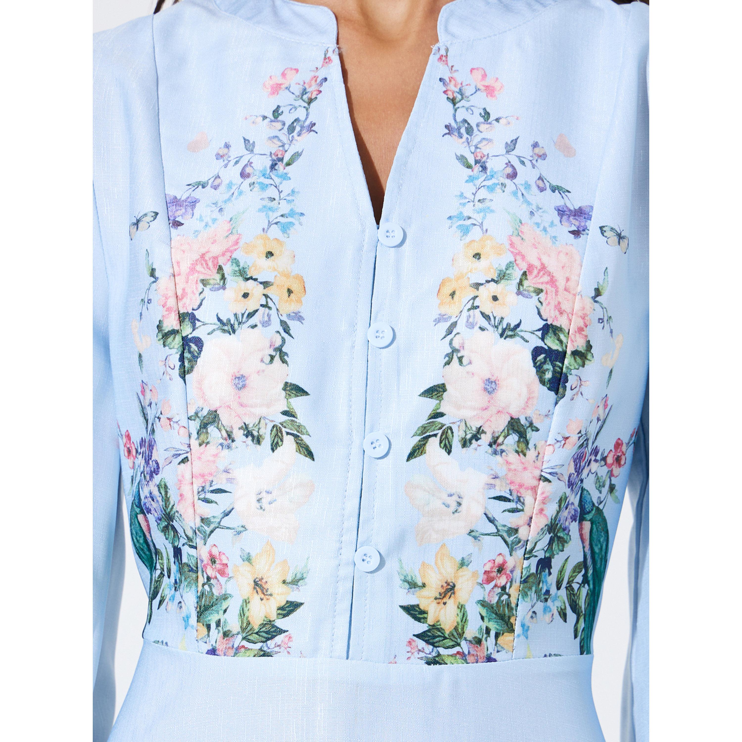 فستان طويل بحافة واسعة وياقة مفتوحة ونمط زهور-women-clothing-dresses-image-5
