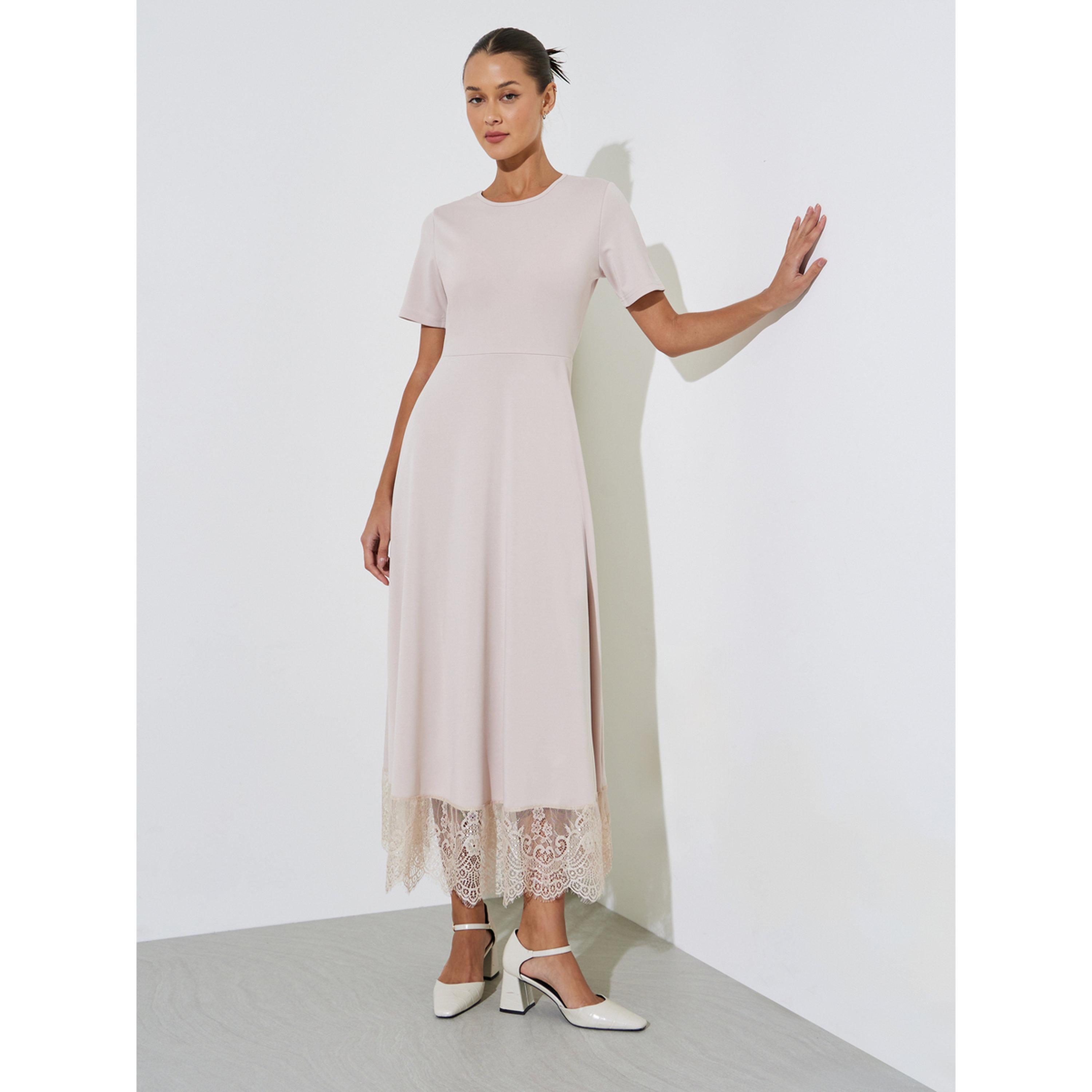 Styli Cream Solid Lace Hem A-Line Maxi Dress-women-clothing-dresses-image-1
