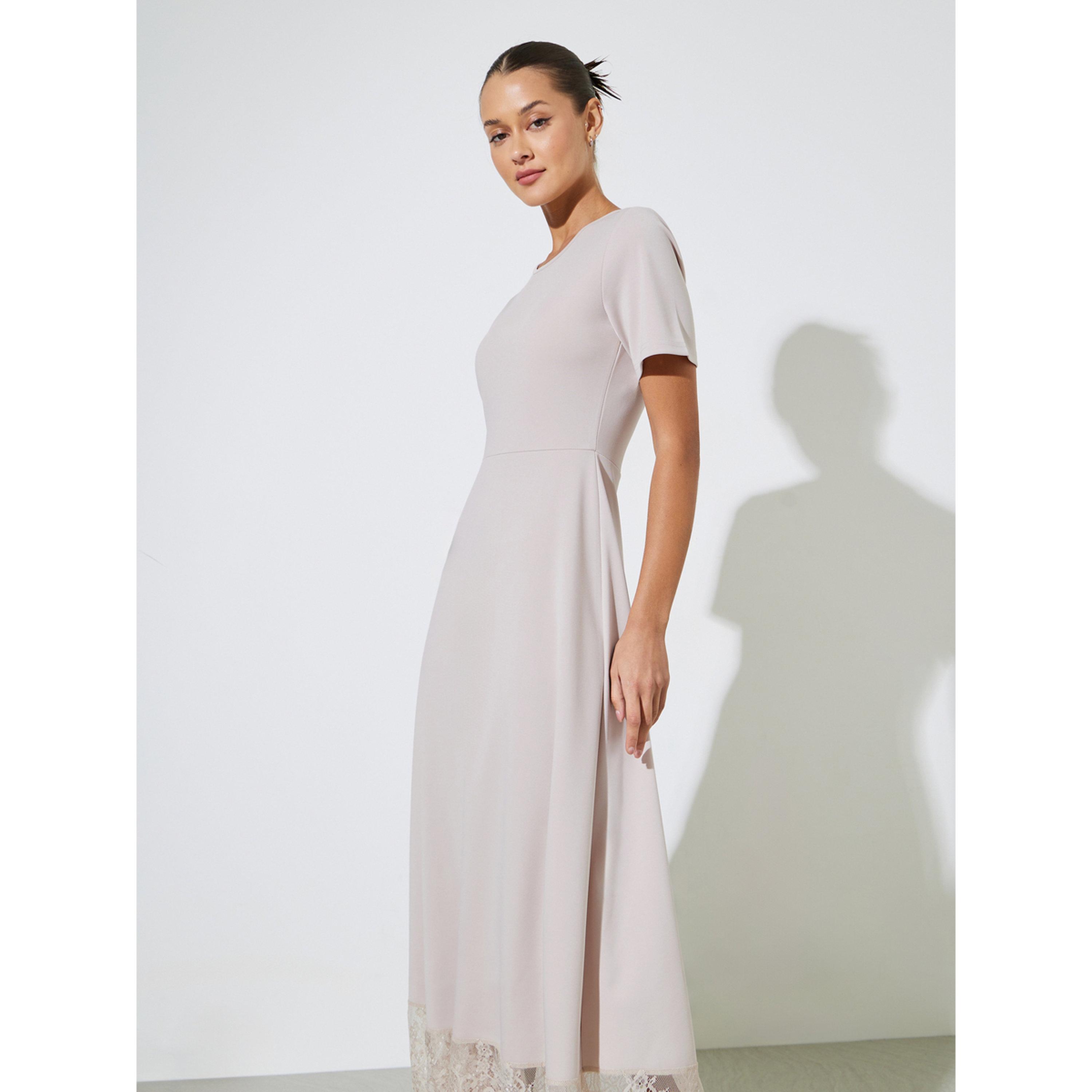 Styli Cream Solid Lace Hem A-Line Maxi Dress-women-clothing-dresses-image-2