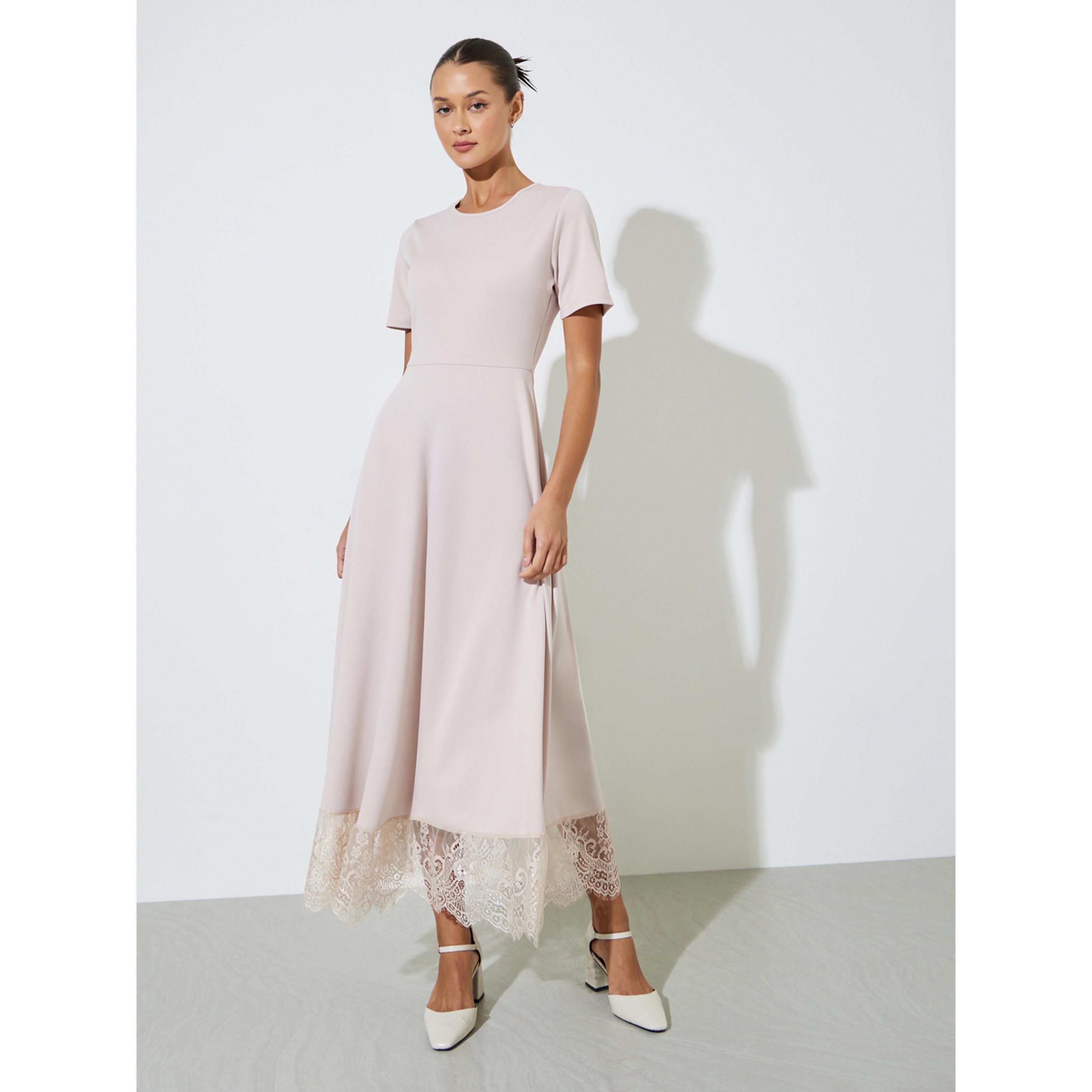 Styli Cream Solid Lace Hem A-Line Maxi Dress-women-clothing-dresses-image-3